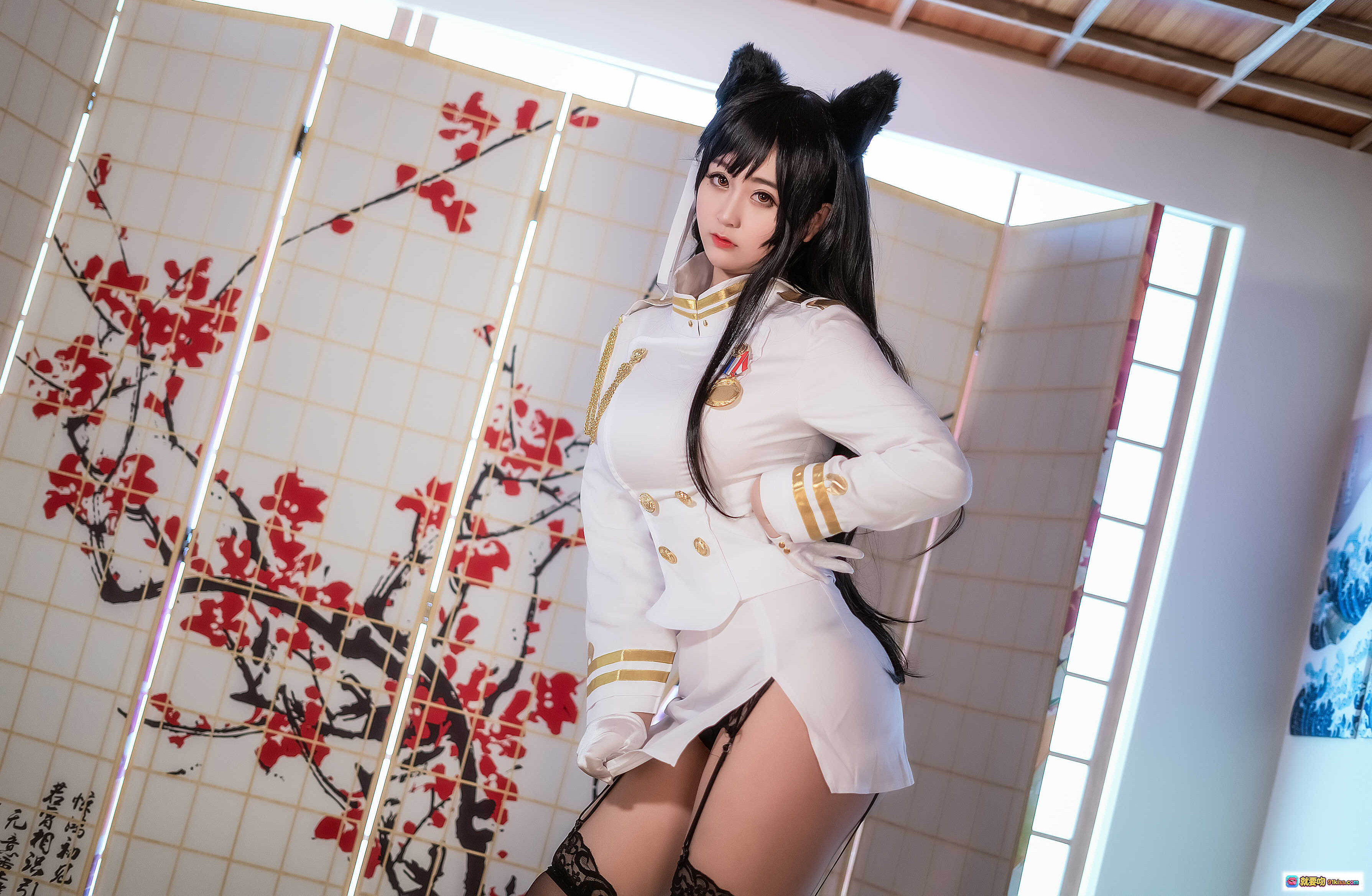 图片[9] - 鳗鱼霏儿NO.067双人本舰队服写真27P1GB 白色制服黑丝美腿蕾丝吊袜手套日系cosplay室内和风场景 - 就要吻