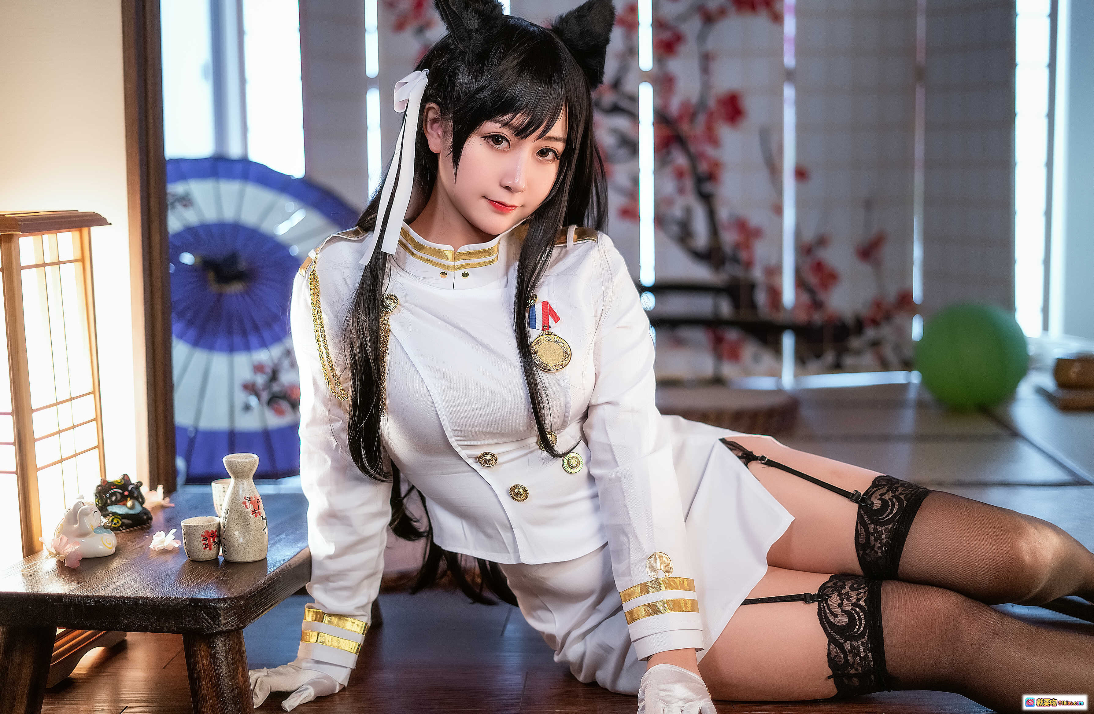 图片[10] - 鳗鱼霏儿NO.067双人本舰队服写真27P1GB 白色制服黑丝美腿蕾丝吊袜手套日系cosplay室内和风场景 - 就要吻