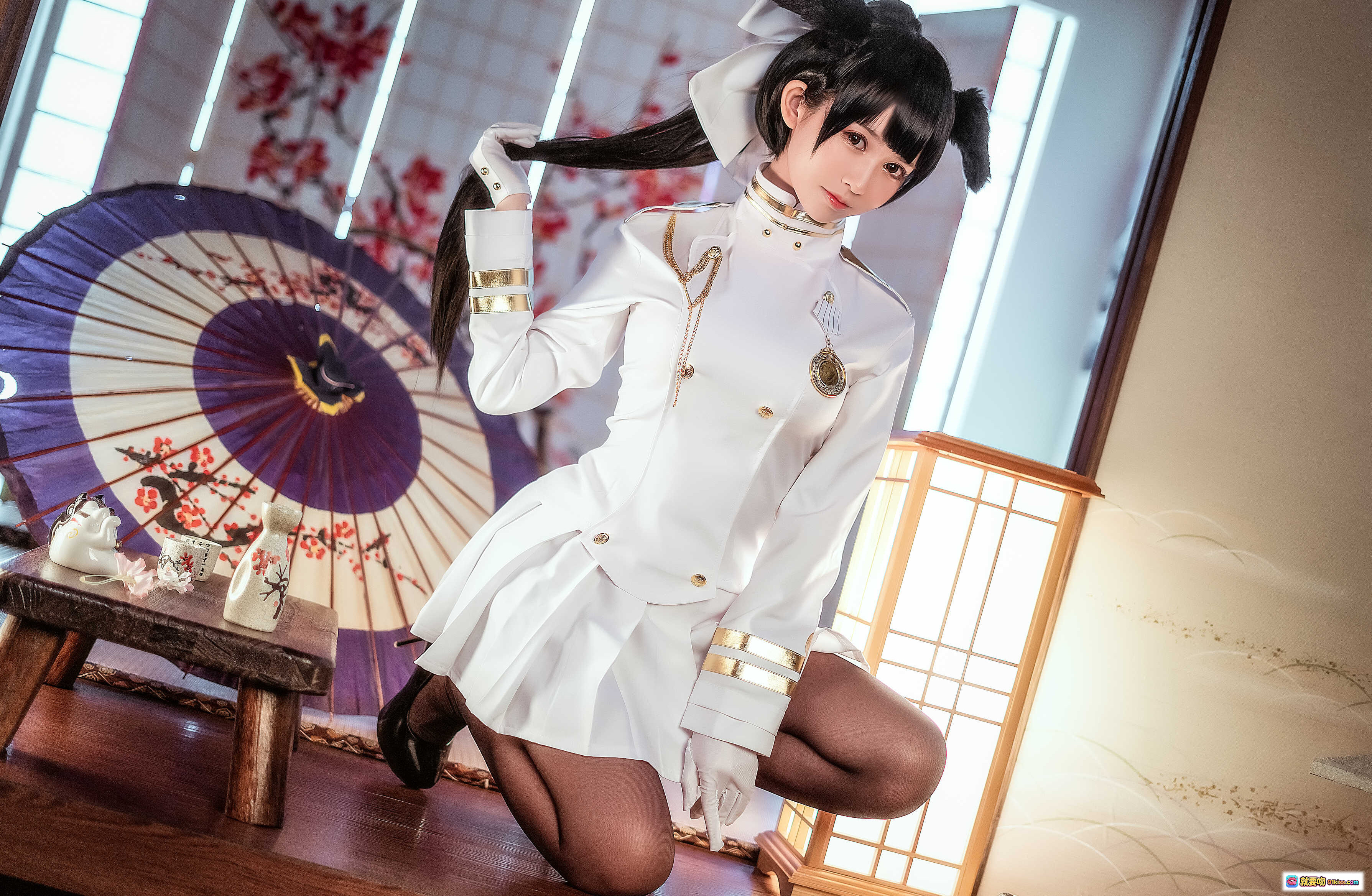 图片[5] - 鳗鱼霏儿NO.067双人本舰队服写真27P1GB 白色制服黑丝美腿蕾丝吊袜手套日系cosplay室内和风场景 - 就要吻