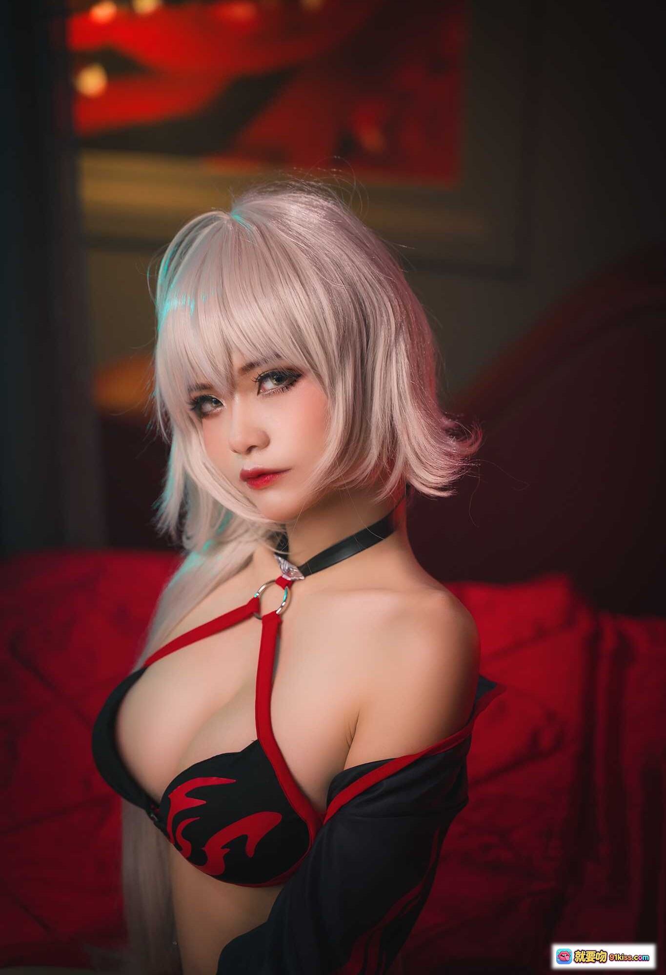 图片[10] - Azami NO.021 贞德狂战士 Cosplay 粉发黑红内衣造型 20P高清写真集 - 就要吻