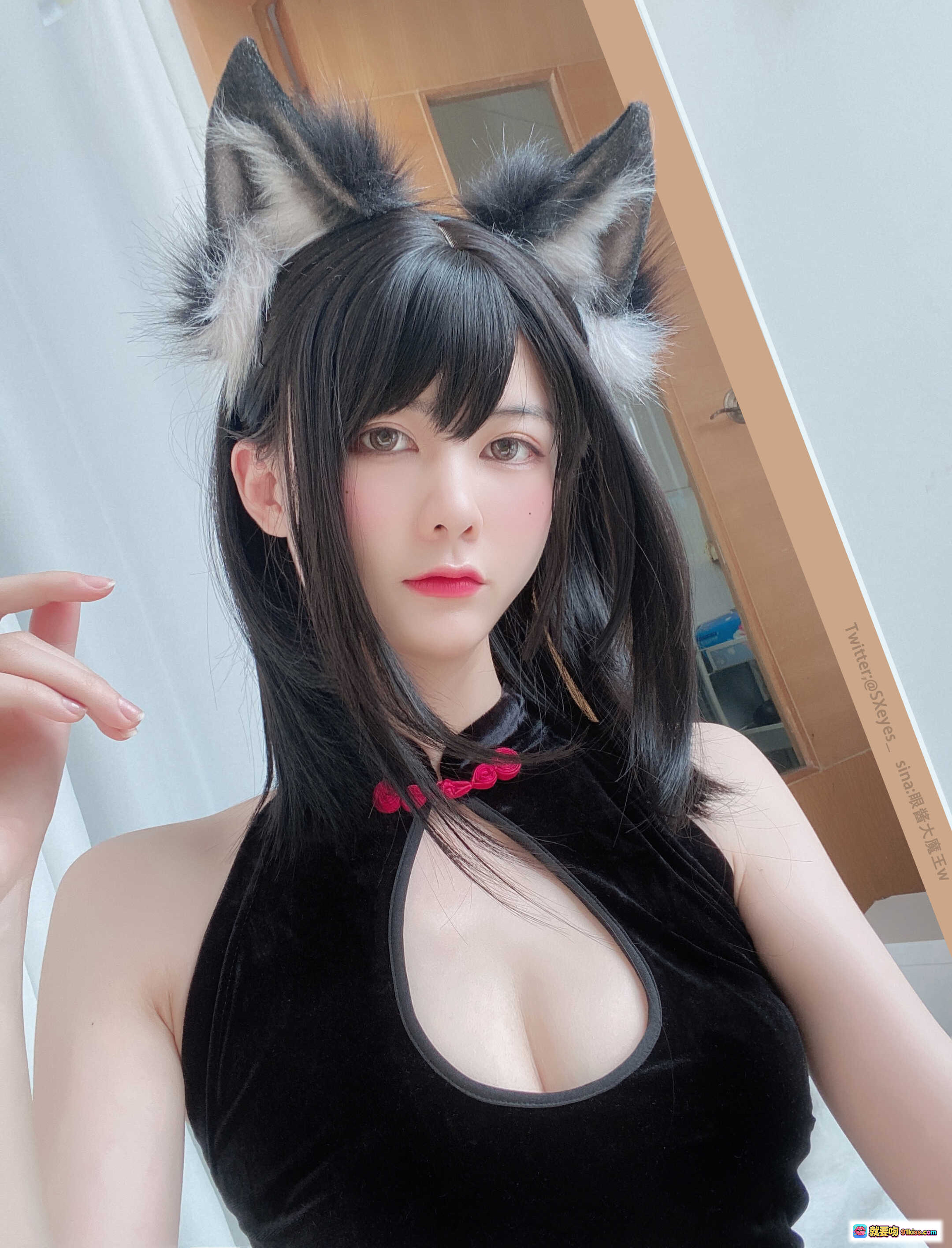 图片[4] - 眼酱大魔王w NO.002 旗袍cos黑丝渔网袜猫耳写真34P高清美图 - 就要吻