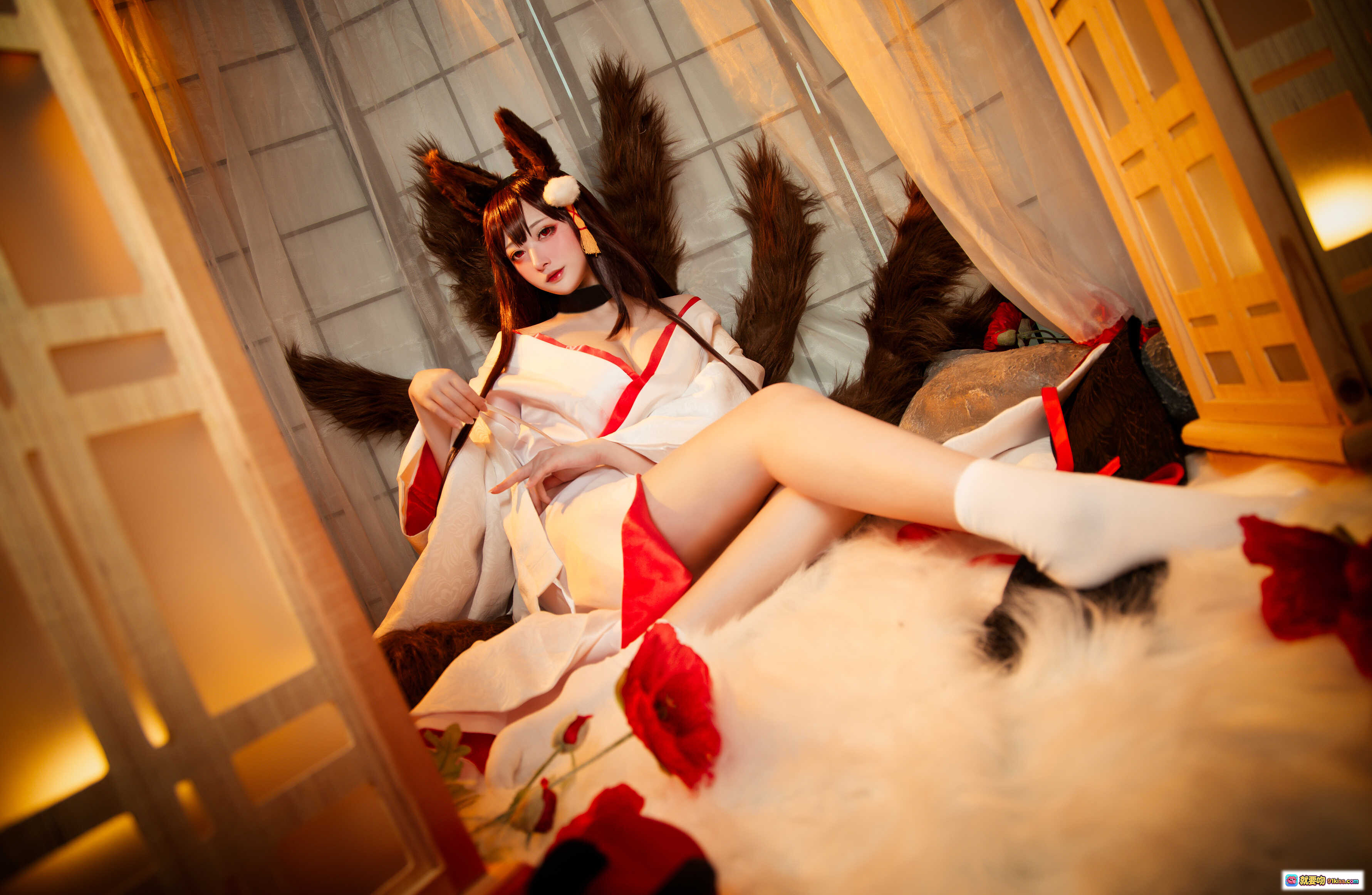 图片[2] - 念念_D NO.005 赤城白无垢Cosplay写真 九尾狐少女和风浴衣 红白配色 日系唯美摄影 20P高清图集 - 就要吻