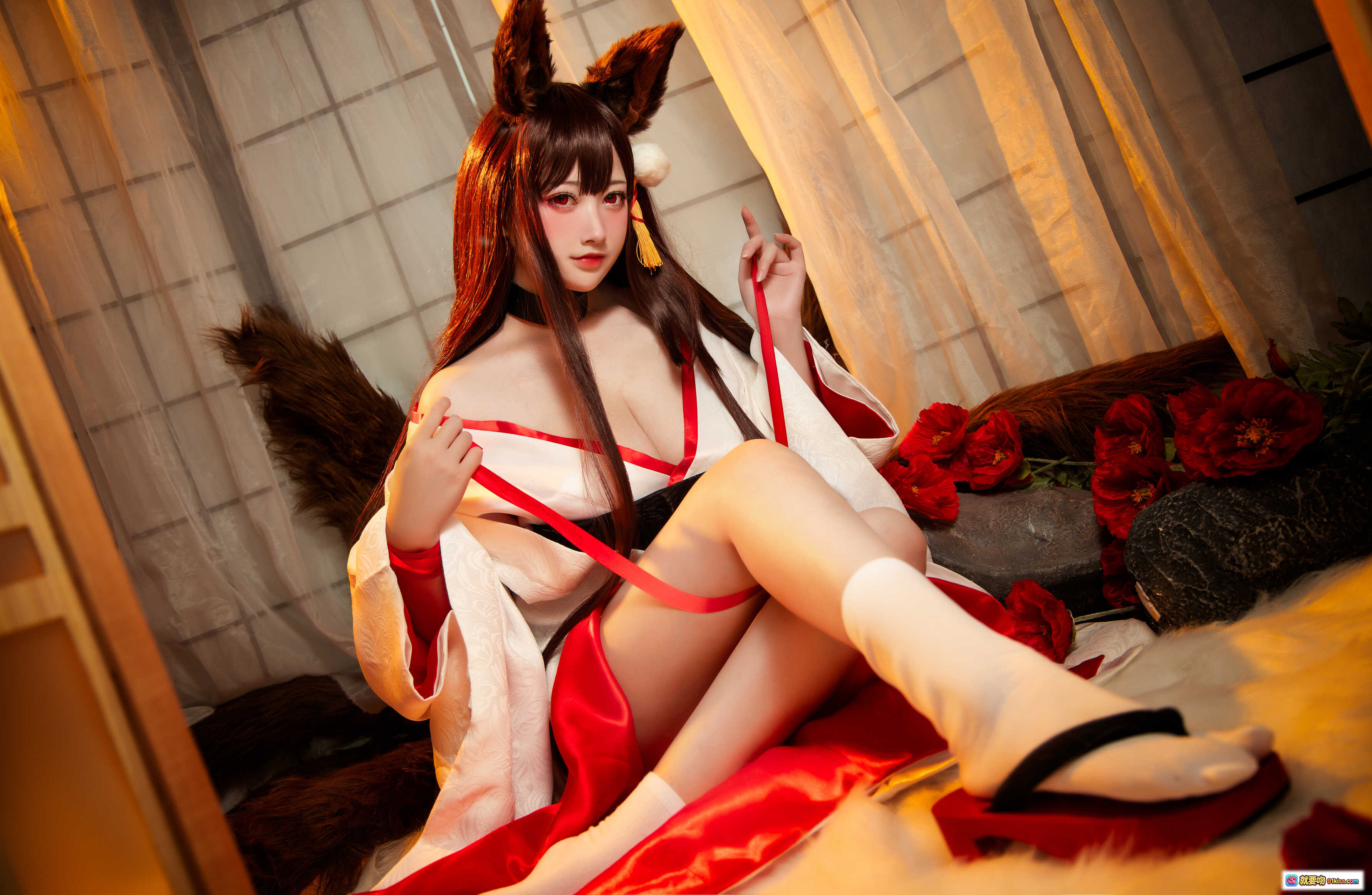 图片[10] - 念念_D NO.005 赤城白无垢Cosplay写真 九尾狐少女和风浴衣 红白配色 日系唯美摄影 20P高清图集 - 就要吻