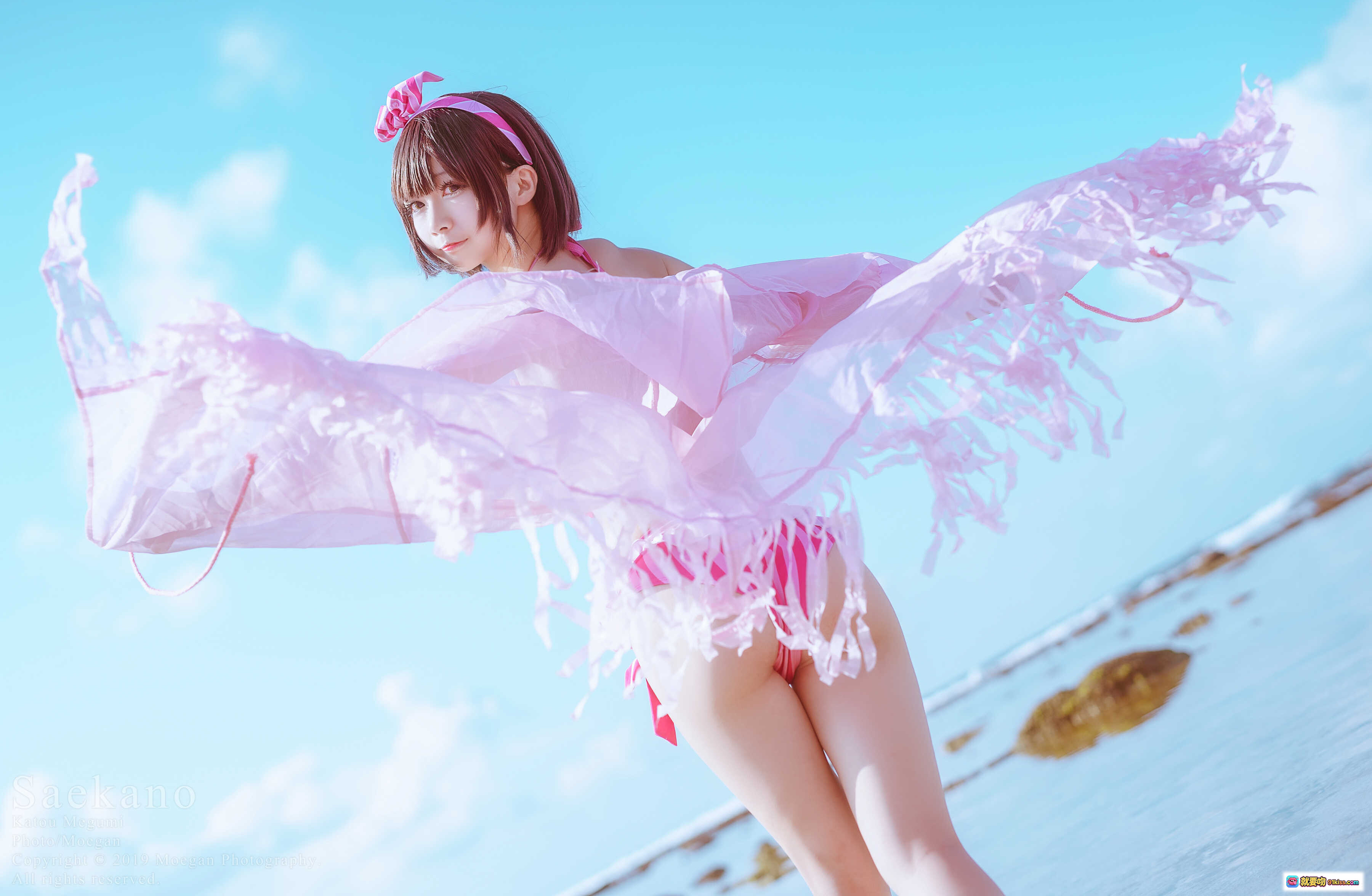 图片[4] - 加藤恵水着ver. cosplay海滩写真 | 冴えない彼女の育てかた角色扮演 | 粉色比基尼+蝴蝶结发饰 | 清新夏日海边场景 | 高清美少女摄影 - 就要吻