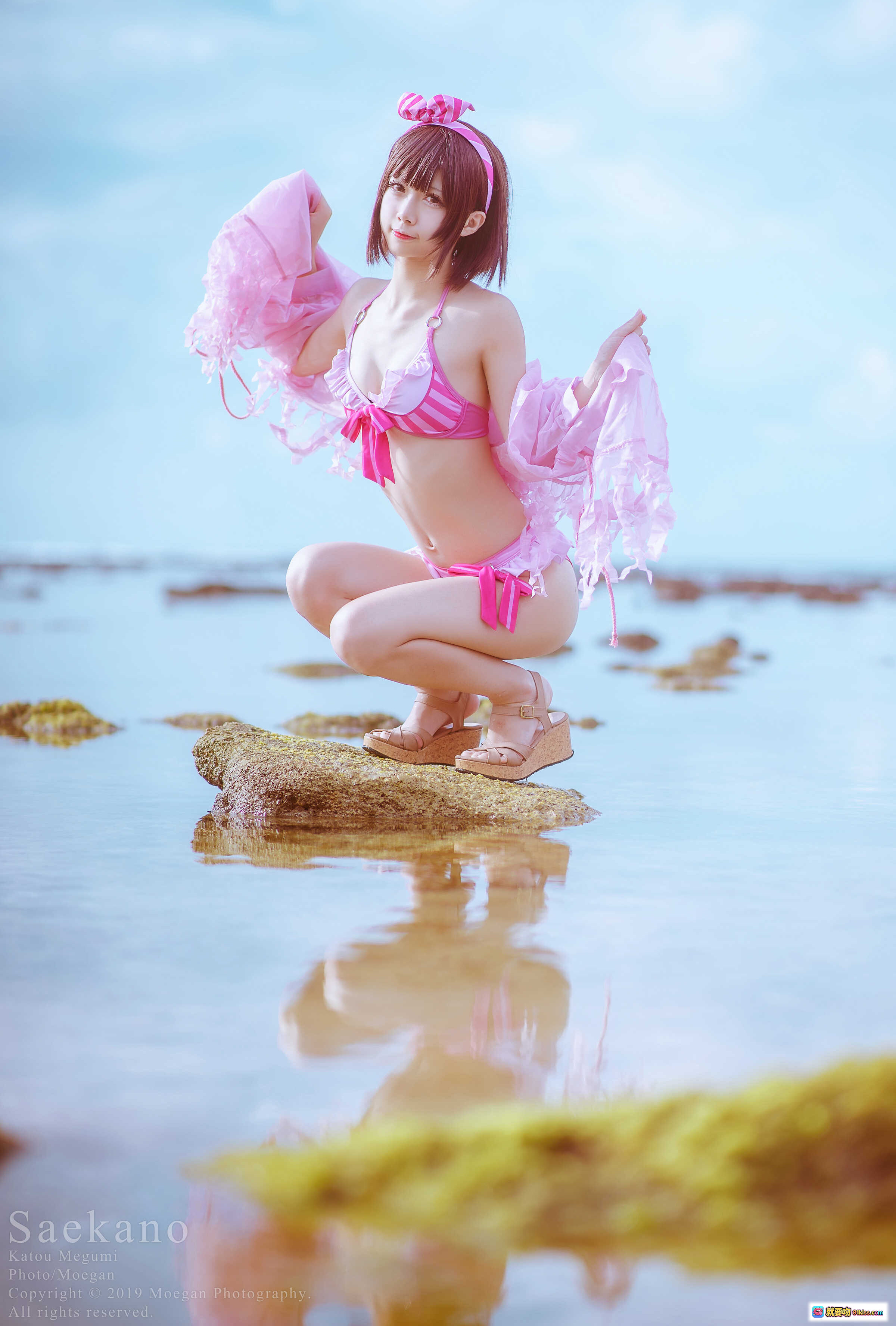 图片[2] - 加藤恵水着ver. cosplay海滩写真 | 冴えない彼女の育てかた角色扮演 | 粉色比基尼+蝴蝶结发饰 | 清新夏日海边场景 | 高清美少女摄影 - 就要吻