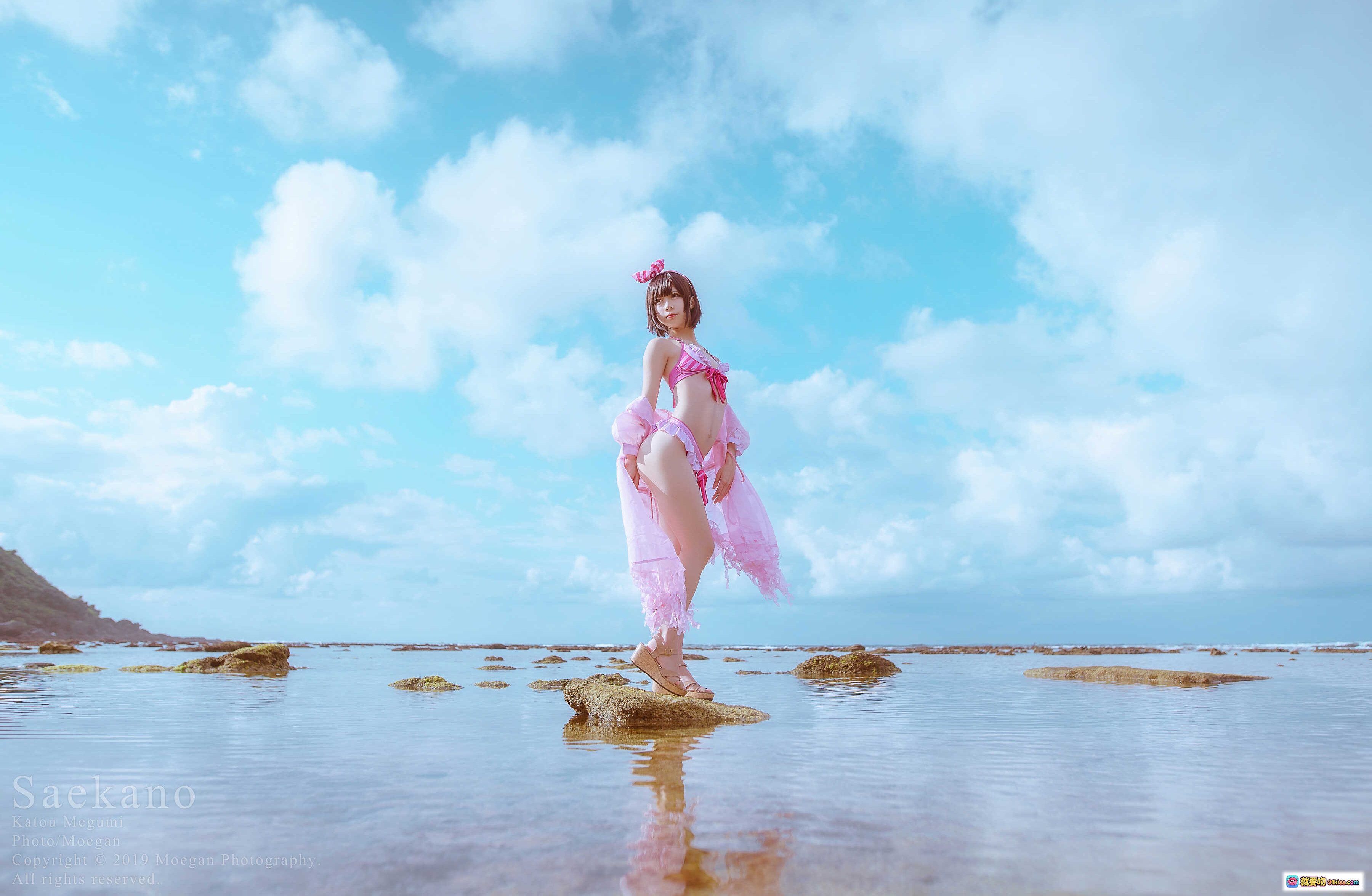 图片[5] - 加藤恵水着ver. cosplay海滩写真 | 冴えない彼女の育てかた角色扮演 | 粉色比基尼+蝴蝶结发饰 | 清新夏日海边场景 | 高清美少女摄影 - 就要吻