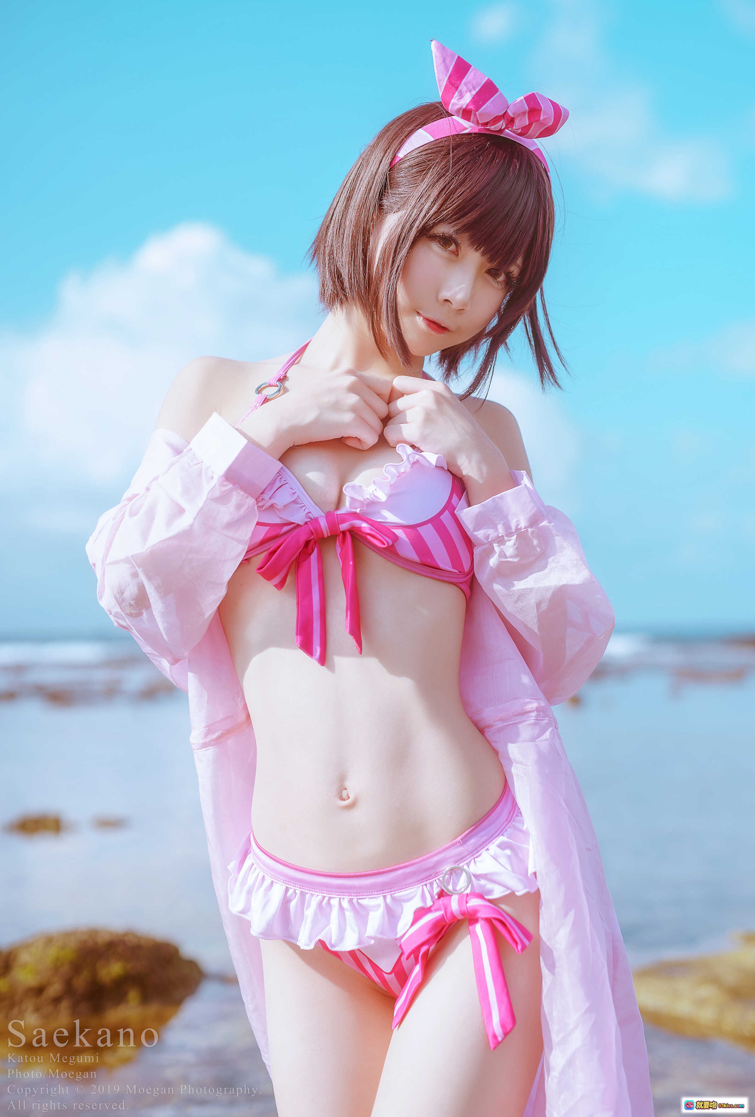 图片[7] - 加藤恵水着ver. cosplay海滩写真 | 冴えない彼女の育てかた角色扮演 | 粉色比基尼+蝴蝶结发饰 | 清新夏日海边场景 | 高清美少女摄影 - 就要吻