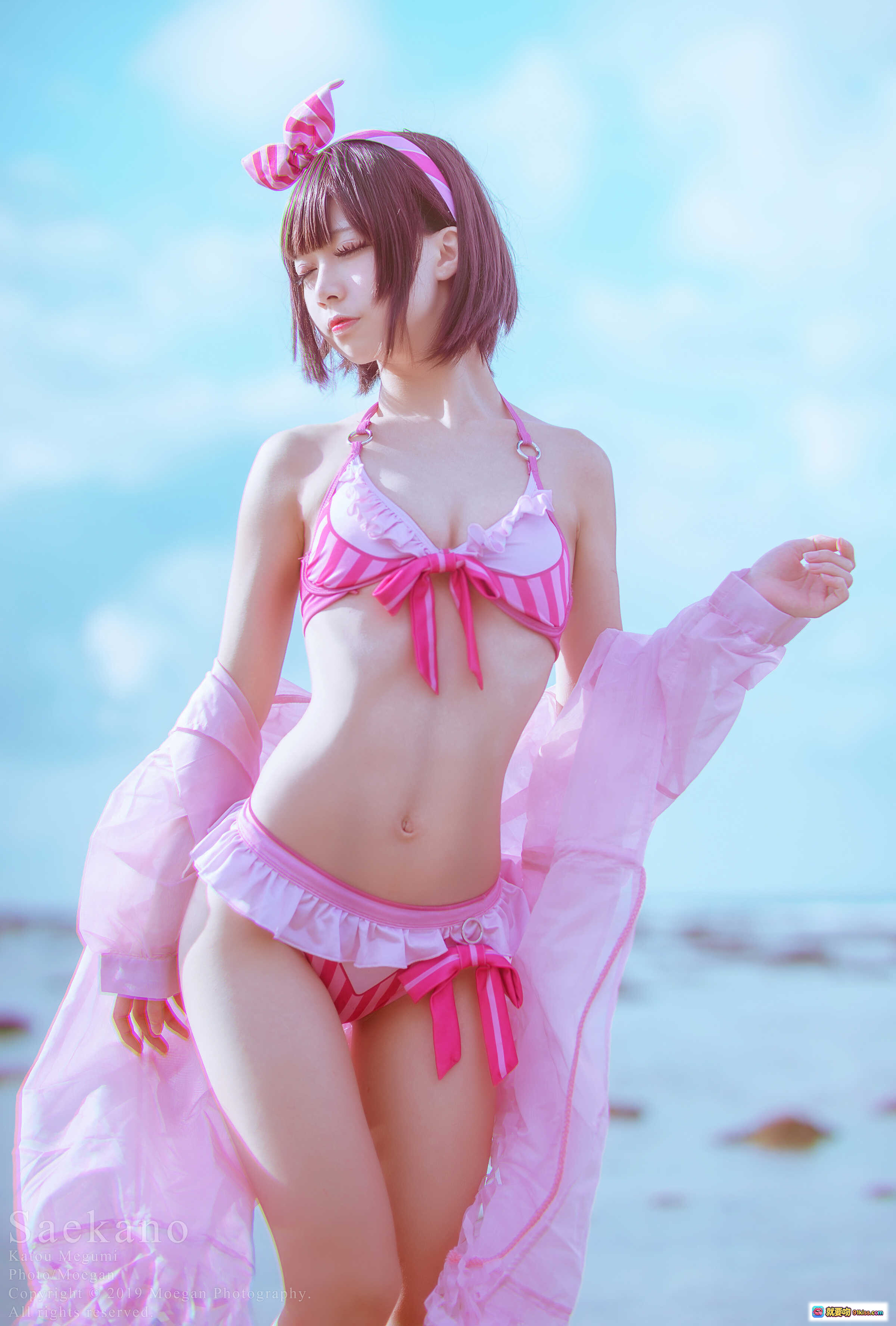 图片[3] - 加藤恵水着ver. cosplay海滩写真 | 冴えない彼女の育てかた角色扮演 | 粉色比基尼+蝴蝶结发饰 | 清新夏日海边场景 | 高清美少女摄影 - 就要吻