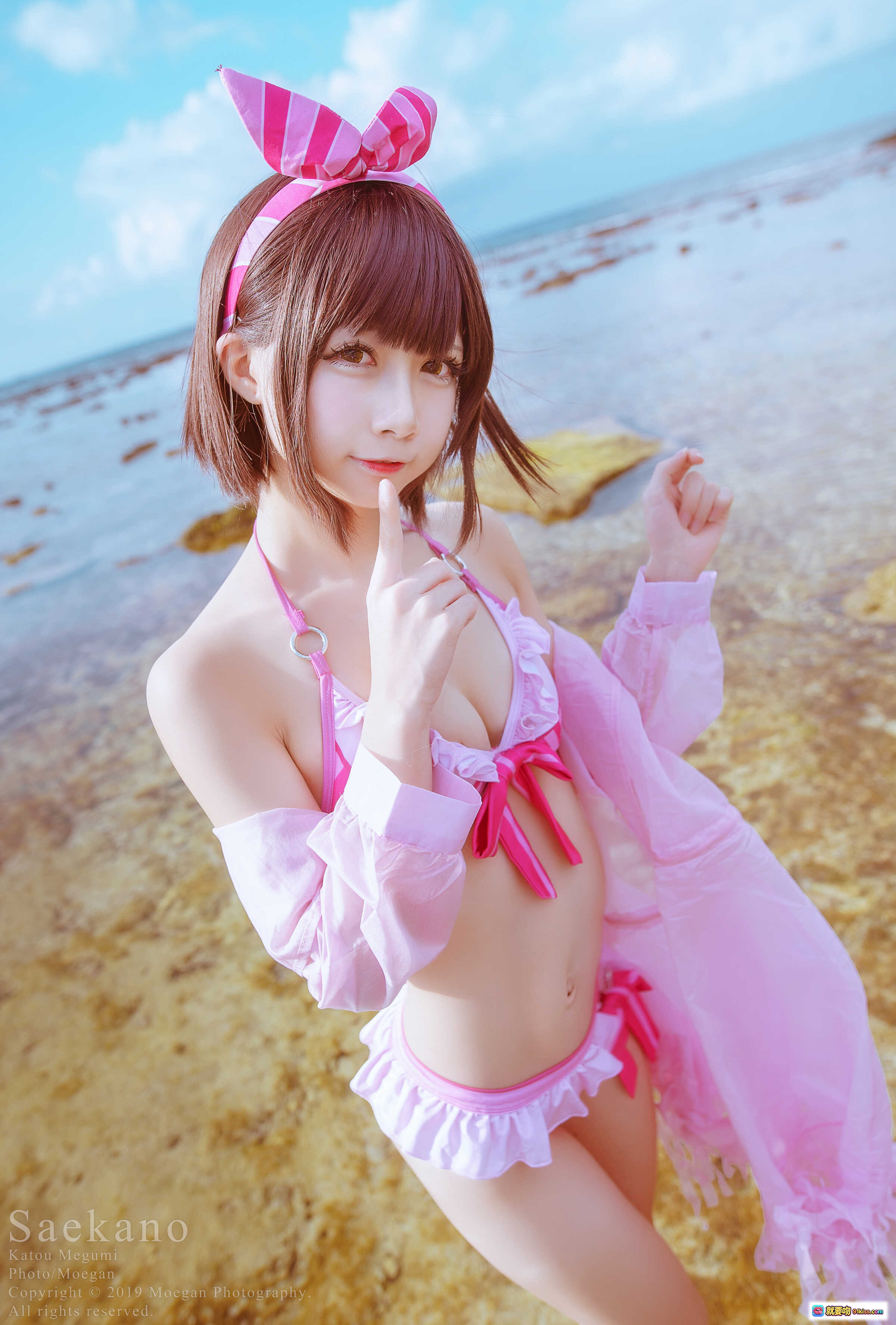 图片[8] - 加藤恵水着ver. cosplay海滩写真 | 冴えない彼女の育てかた角色扮演 | 粉色比基尼+蝴蝶结发饰 | 清新夏日海边场景 | 高清美少女摄影 - 就要吻