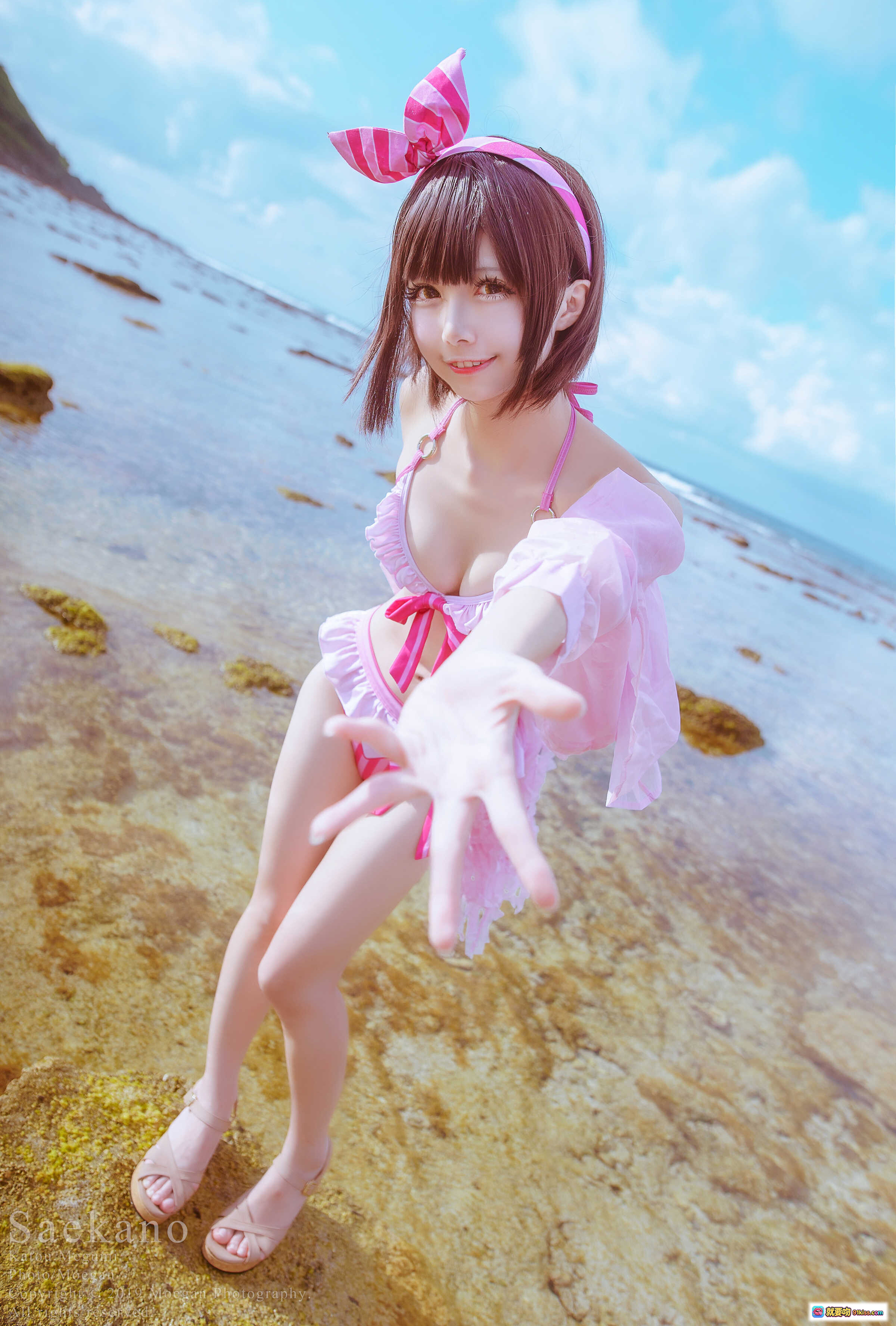 图片[10] - 加藤恵水着ver. cosplay海滩写真 | 冴えない彼女の育てかた角色扮演 | 粉色比基尼+蝴蝶结发饰 | 清新夏日海边场景 | 高清美少女摄影 - 就要吻