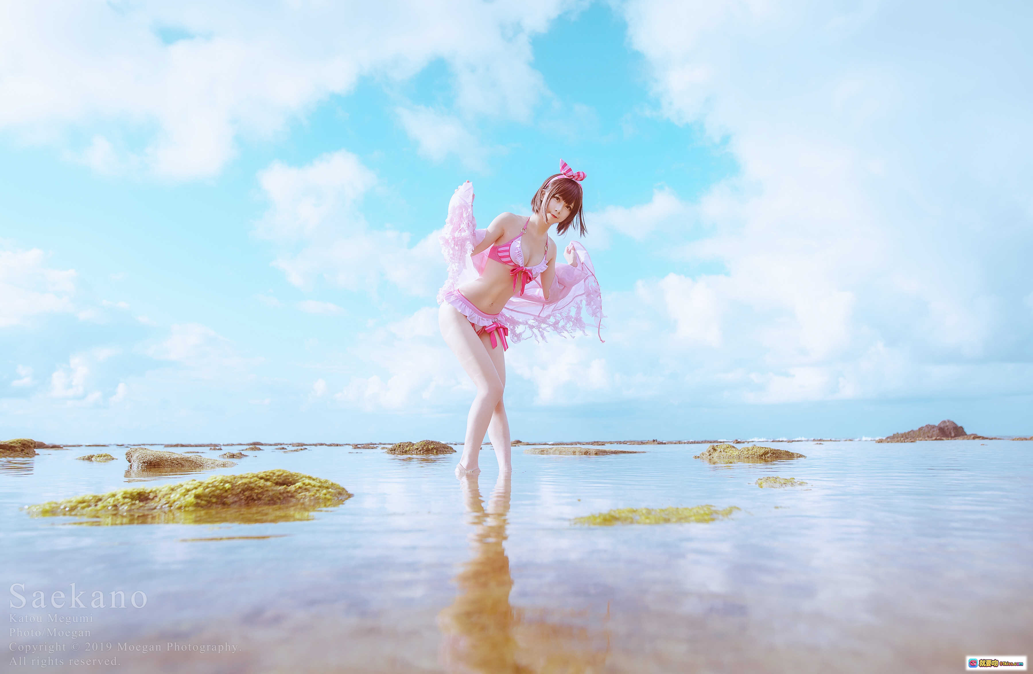 图片[6] - 加藤恵水着ver. cosplay海滩写真 | 冴えない彼女の育てかた角色扮演 | 粉色比基尼+蝴蝶结发饰 | 清新夏日海边场景 | 高清美少女摄影 - 就要吻