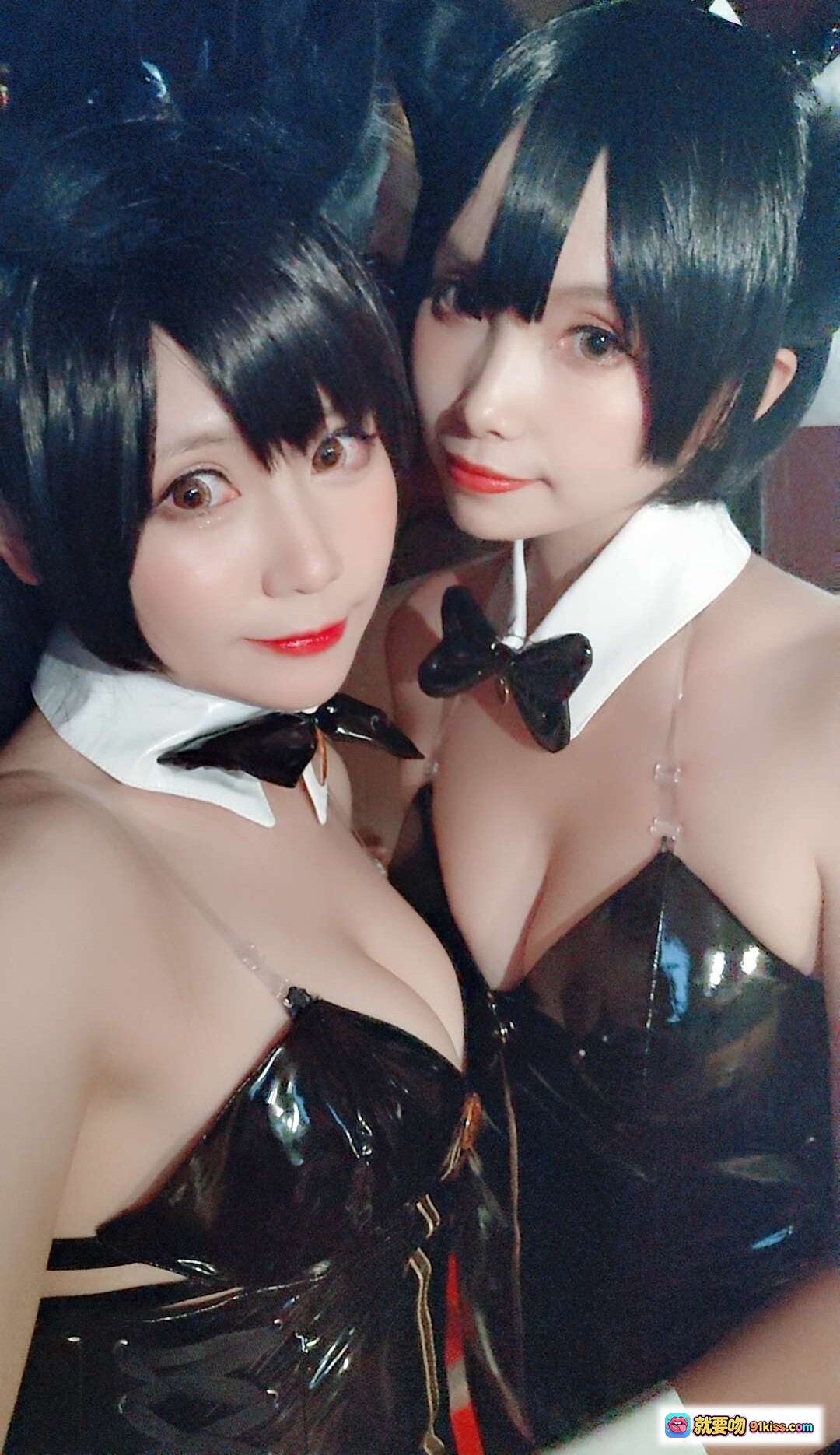 图片[9] - Nyako喵子NO.023高雄爱宕Cosplay写真 | 黑色猫耳女仆装 | 亮面紧身裙 | 双人亲密合影 | 甜美可爱风格 - 就要吻