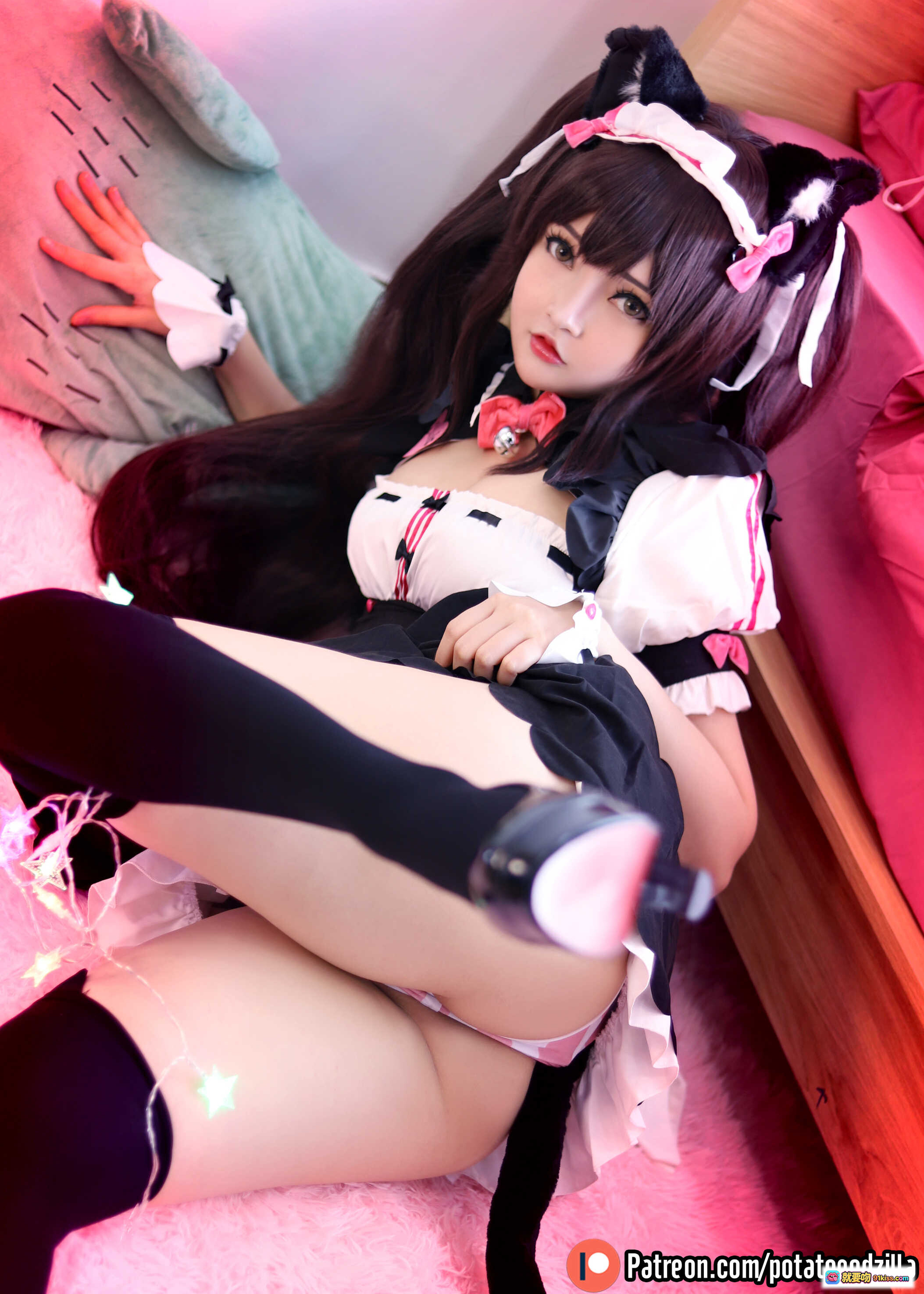 图片[8] - Potato Godzilla NO.007 Chocola 猫耳女仆装 Cosplay 写真 33P 203MB 长发双马尾 甜美性感 萌系角色扮演 粉色卧室场景 - 就要吻