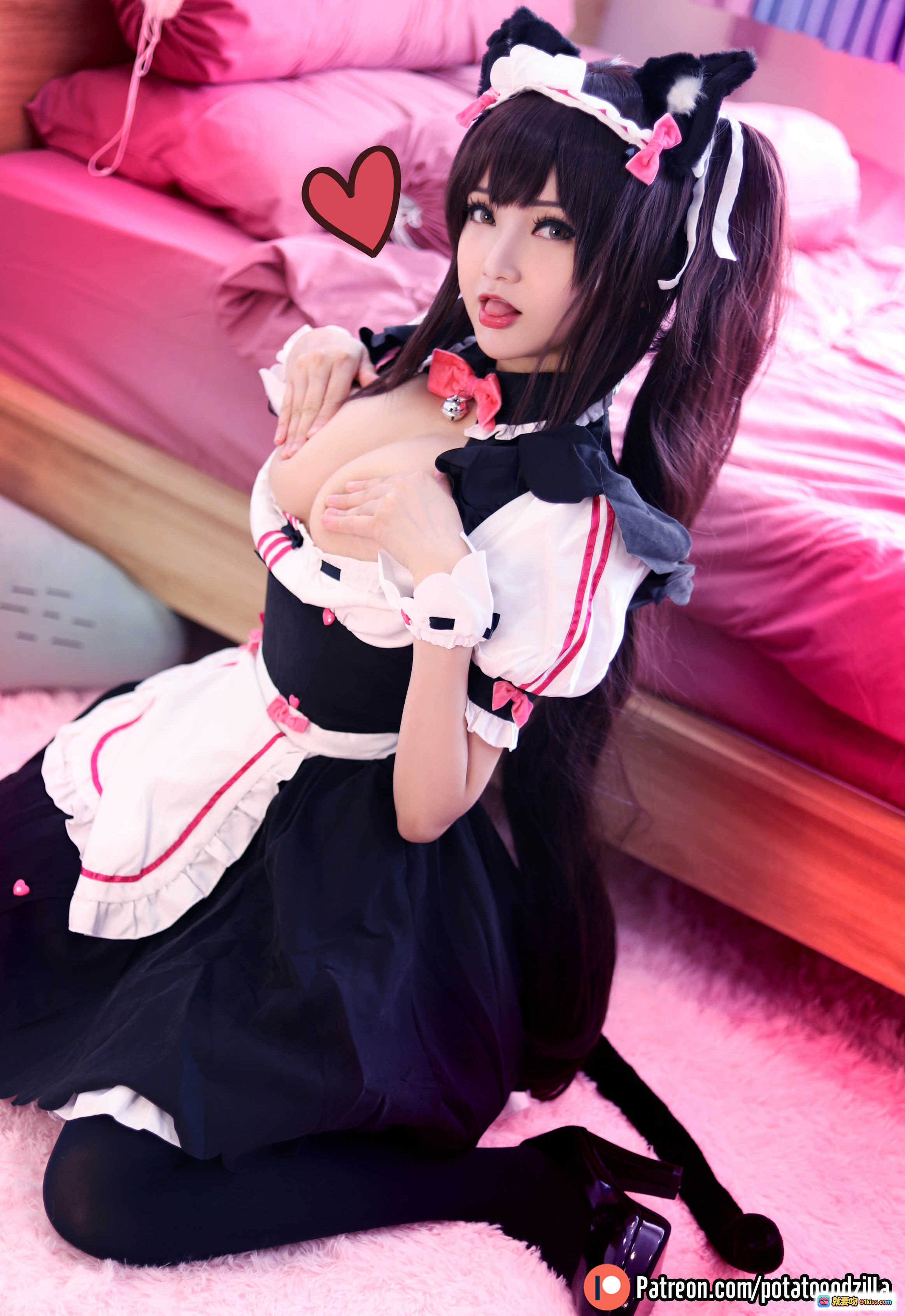 图片[2] - Potato Godzilla NO.007 Chocola 猫耳女仆装 Cosplay 写真 33P 203MB 长发双马尾 甜美性感 萌系角色扮演 粉色卧室场景 - 就要吻