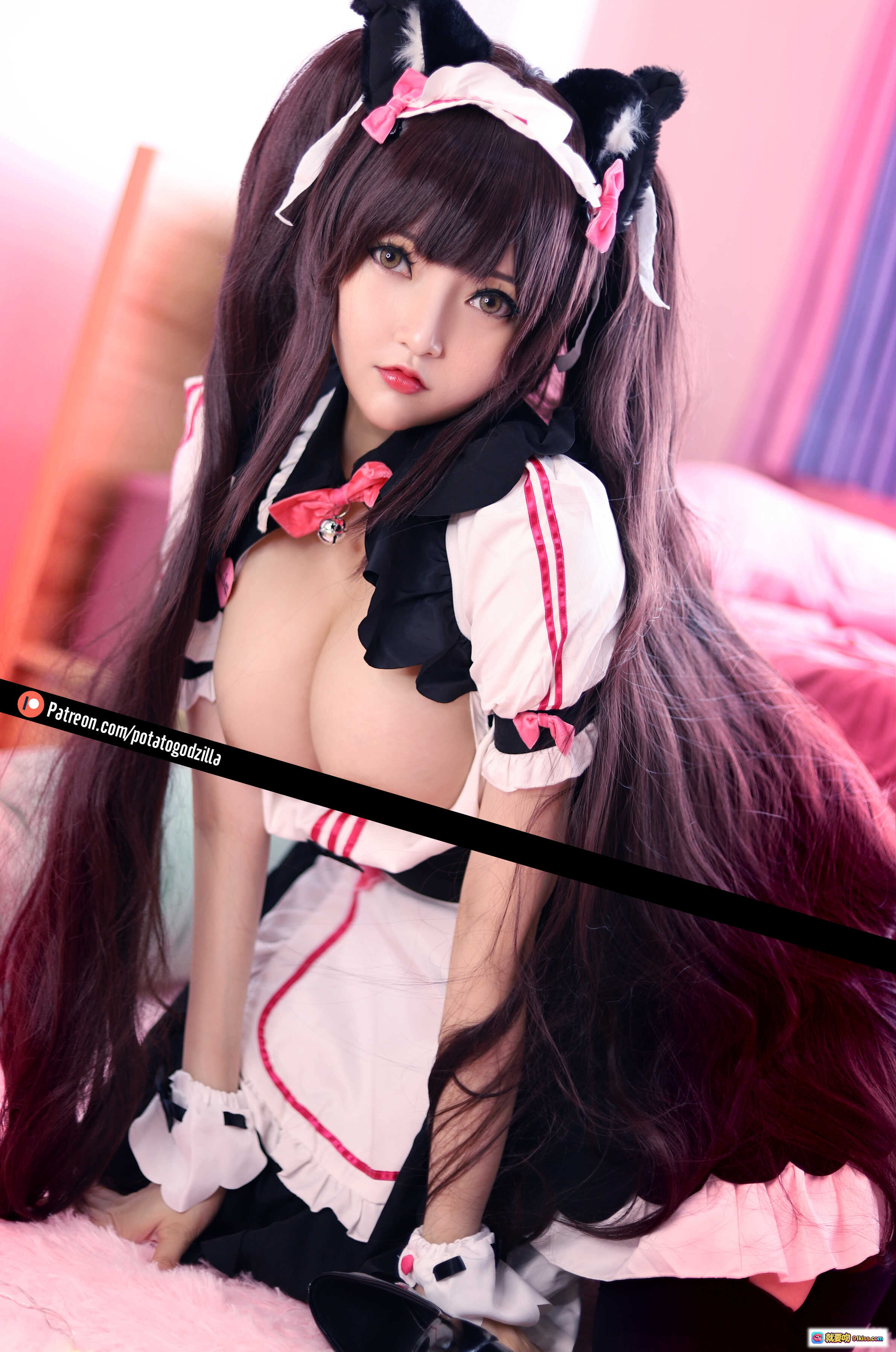 图片[1] - Potato Godzilla NO.007 Chocola 猫耳女仆装 Cosplay 写真 33P 203MB 长发双马尾 甜美性感 萌系角色扮演 粉色卧室场景 - 就要吻