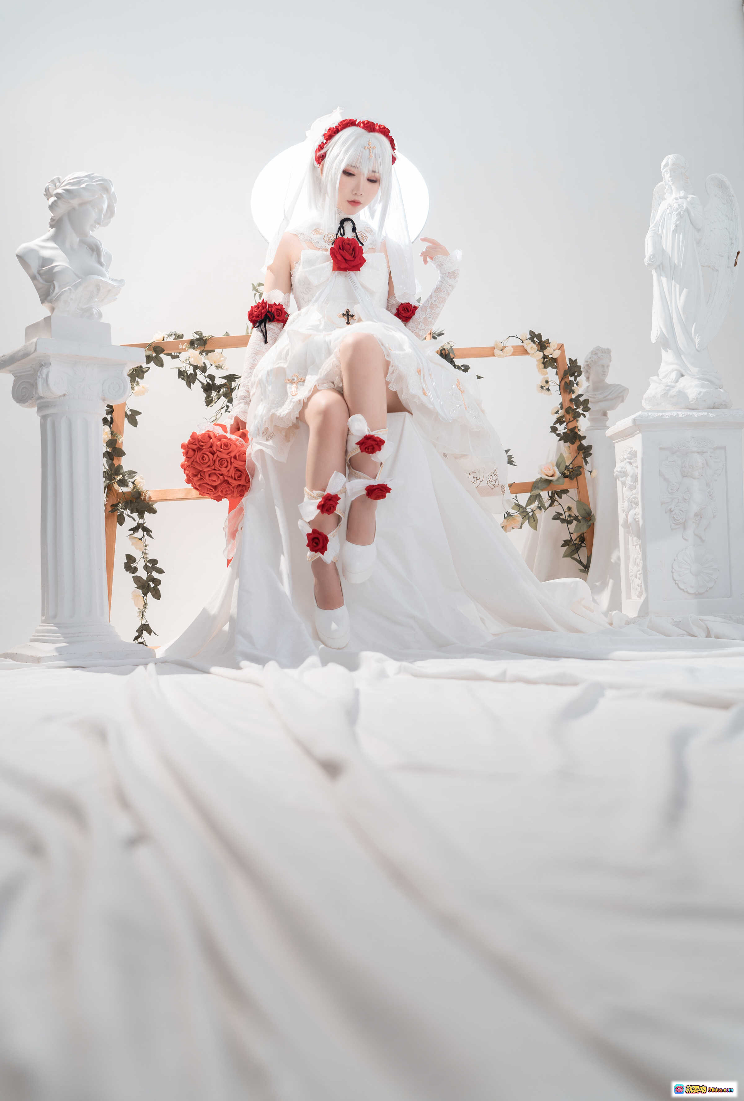 图片[3] - 面饼仙儿NO.091德丽莎婚纱写真·白裙红玫瑰洛丽塔风·精致蕾丝头饰·纯欲少女躺拍·高清13P摄影集 - 就要吻