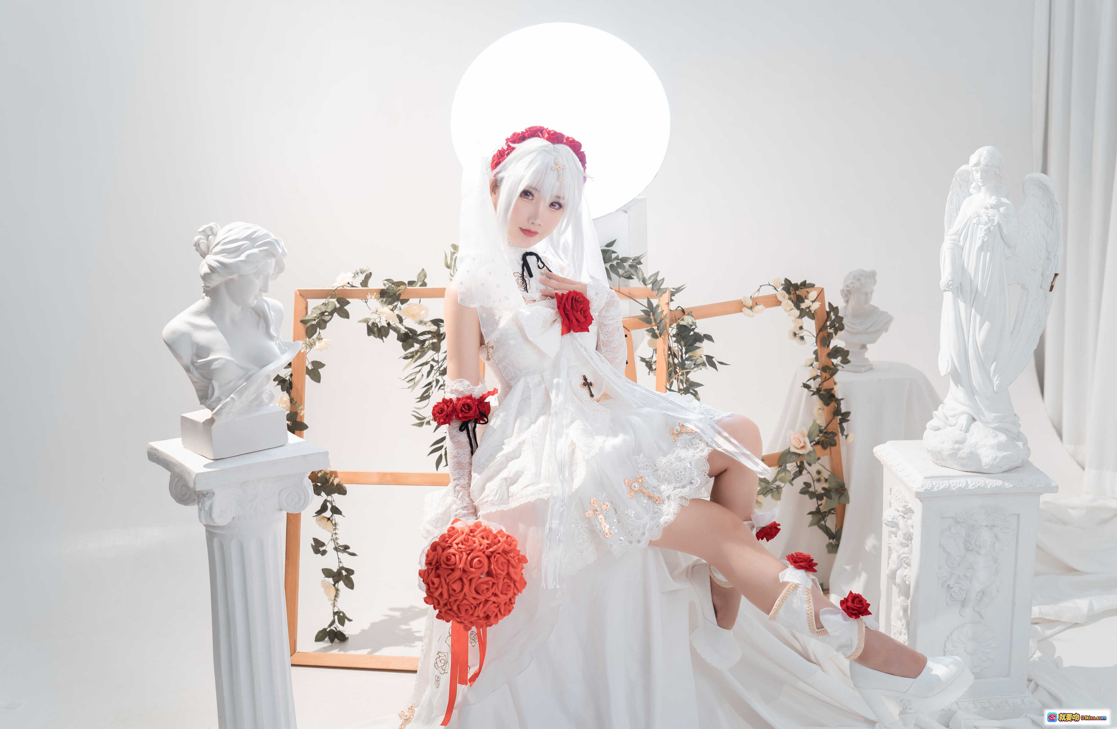 图片[6] - 面饼仙儿NO.091德丽莎婚纱写真·白裙红玫瑰洛丽塔风·精致蕾丝头饰·纯欲少女躺拍·高清13P摄影集 - 就要吻