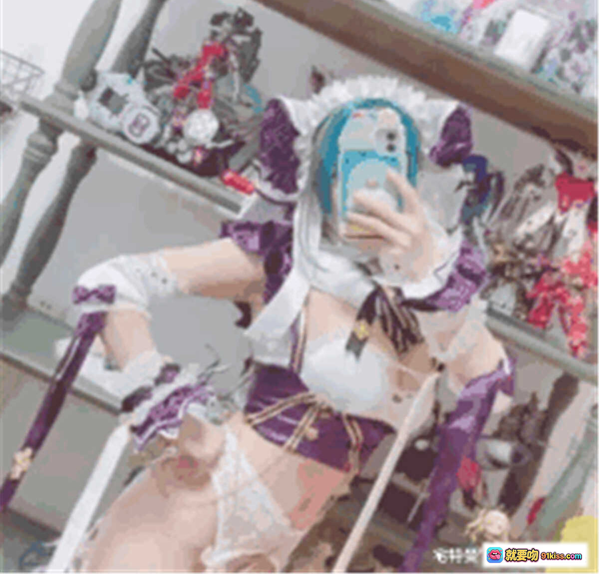 图片[6] - 起司块wii NO.018 柴郡自拍 Cosplay 紫白女仆装 蓝绿双马尾 抱毛绒玩偶 24P高清写真 - 就要吻