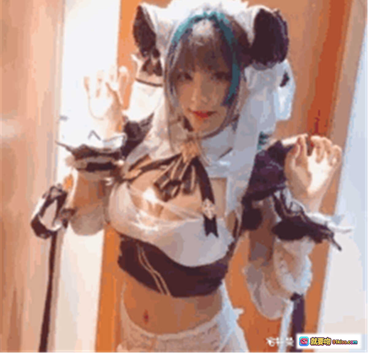 图片[10] - 起司块wii NO.018 柴郡自拍 Cosplay 紫白女仆装 蓝绿双马尾 抱毛绒玩偶 24P高清写真 - 就要吻