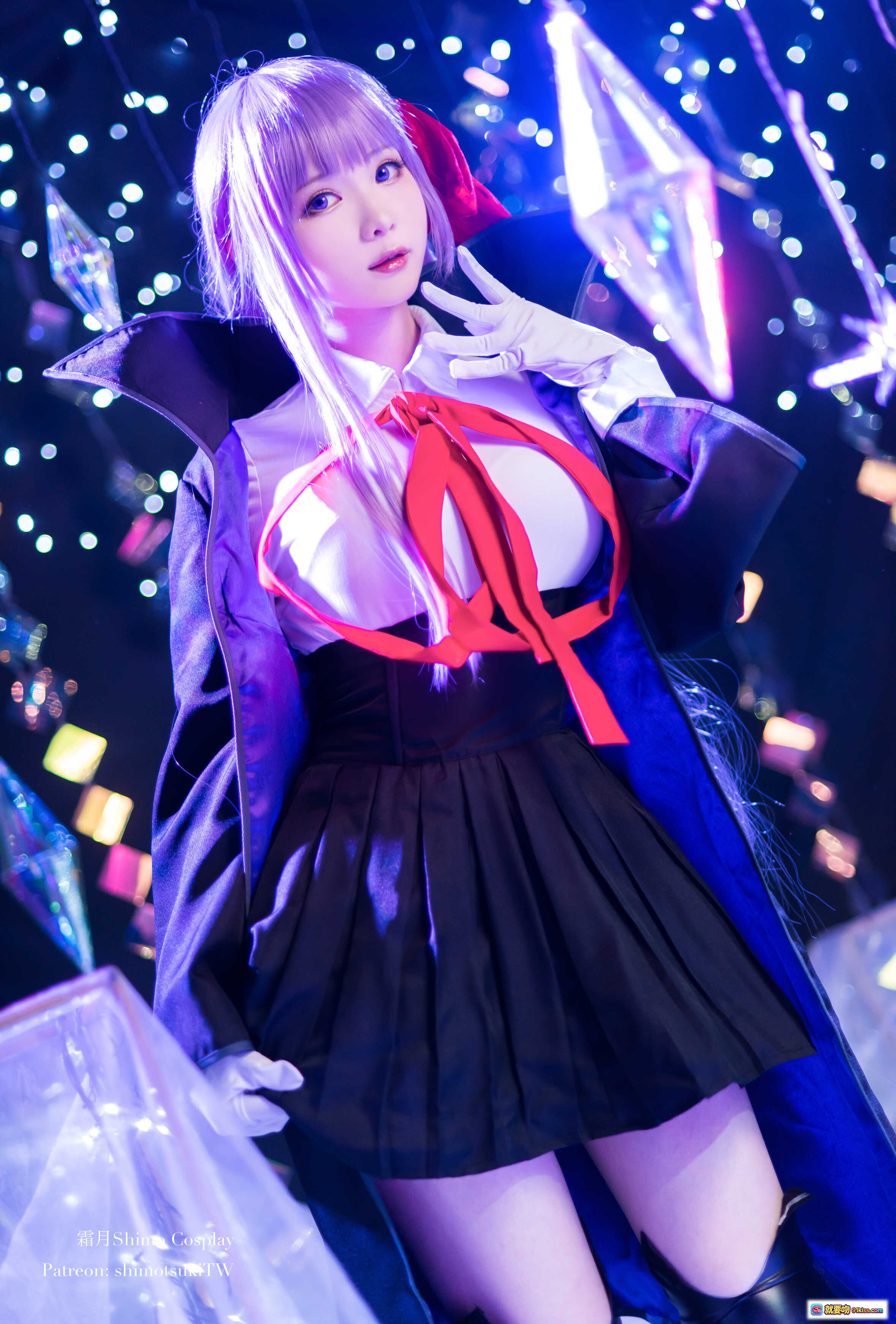 图片[9] - 霜月Shimo Cosplay写真集NO.033 BB | 紫发红领结少女 | 丝袜美腿持杖姿势 | 梦幻星空背景 | 14P高清图包 - 就要吻