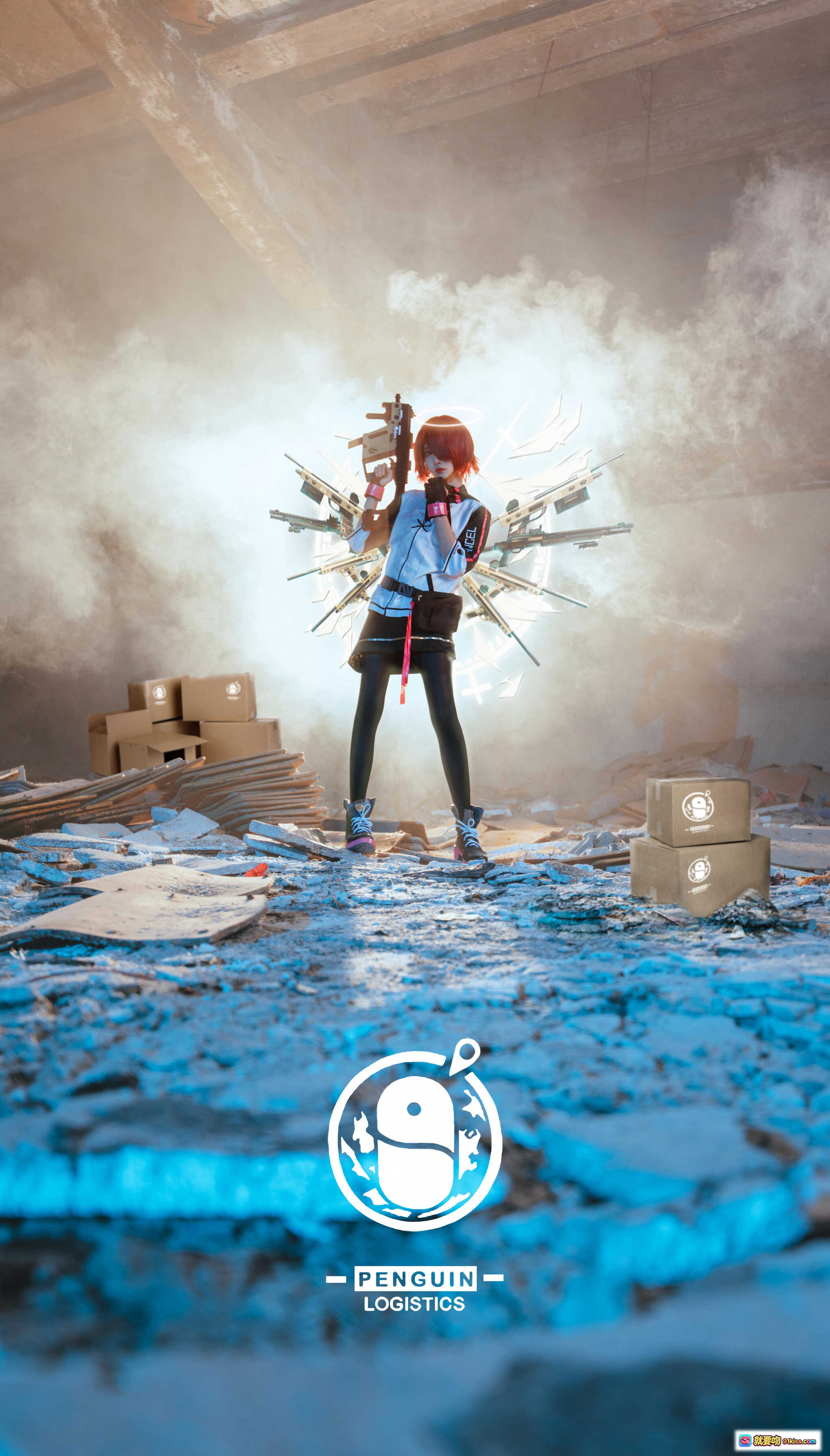 图片[10] - 妖君白研COS明日方舟能天使莫斯提马 红发天使光环持枪废墟场景高还原度Cosplay正片 - 就要吻