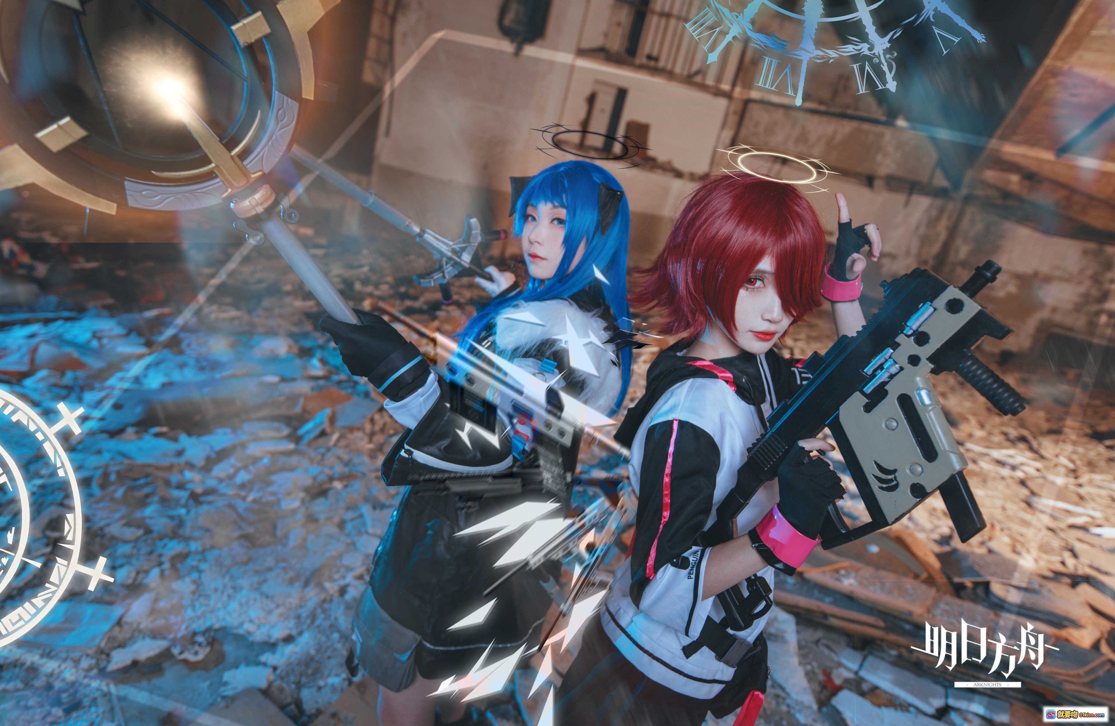 图片[8] - 妖君白研COS明日方舟能天使莫斯提马 红发天使光环持枪废墟场景高还原度Cosplay正片 - 就要吻