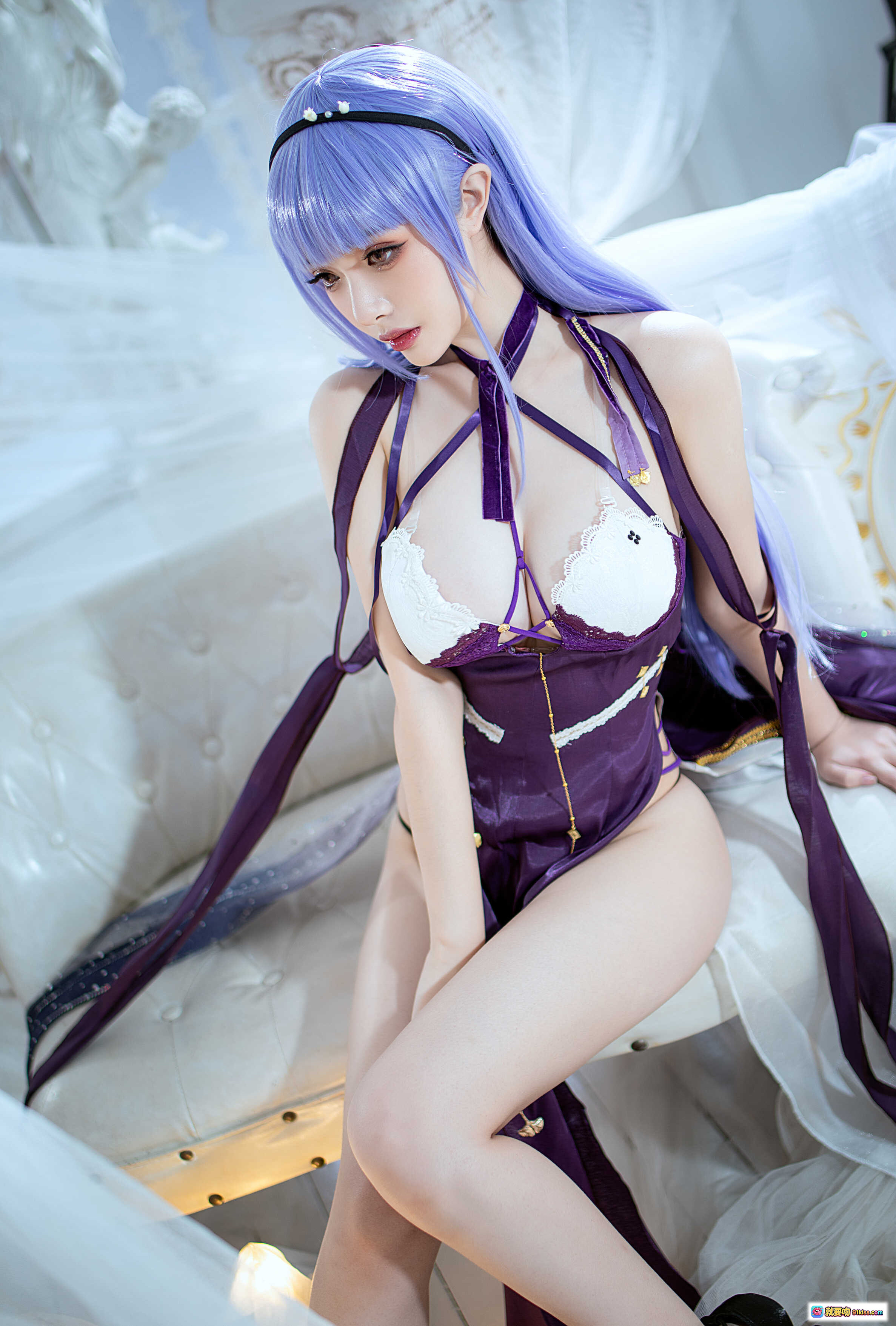 图片[6] - 雯妹不讲道理NO.063碧蓝航线黛朵COS写真 2021年1月紫色系性感蕾丝吊带裙精灵耳造型室内唯美拍摄 - 就要吻