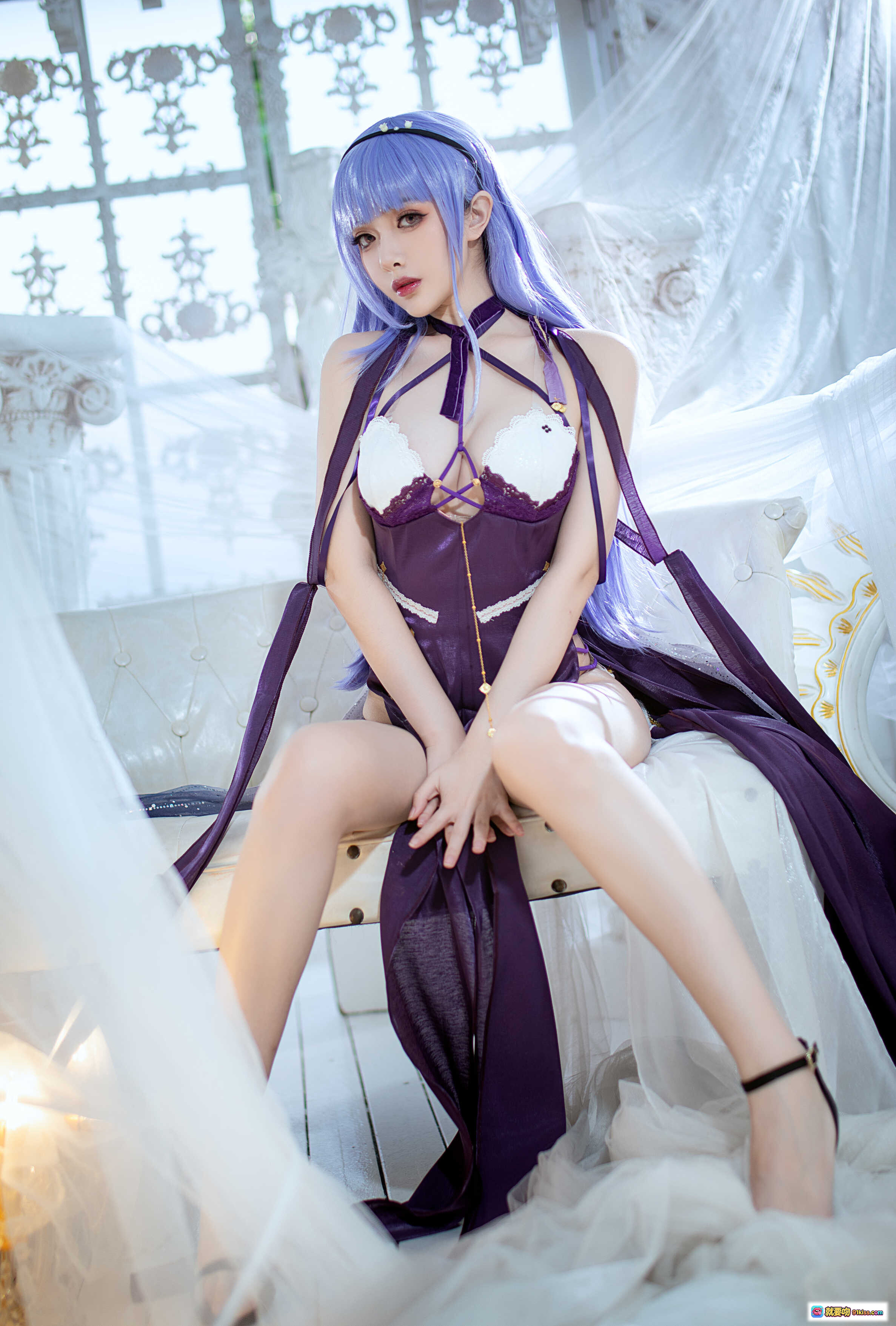 图片[3] - 雯妹不讲道理NO.063碧蓝航线黛朵COS写真 2021年1月紫色系性感蕾丝吊带裙精灵耳造型室内唯美拍摄 - 就要吻