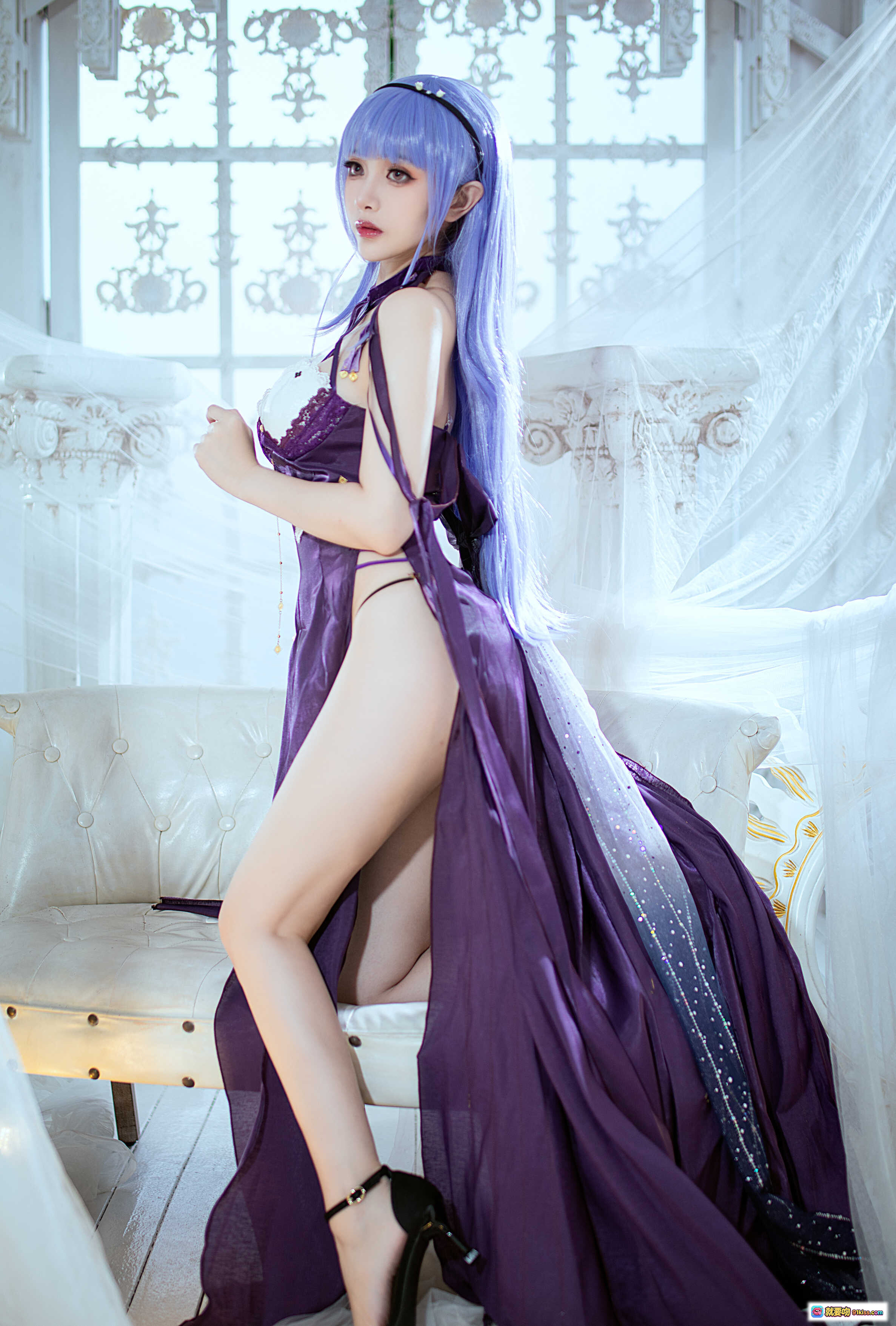图片[2] - 雯妹不讲道理NO.063碧蓝航线黛朵COS写真 2021年1月紫色系性感蕾丝吊带裙精灵耳造型室内唯美拍摄 - 就要吻