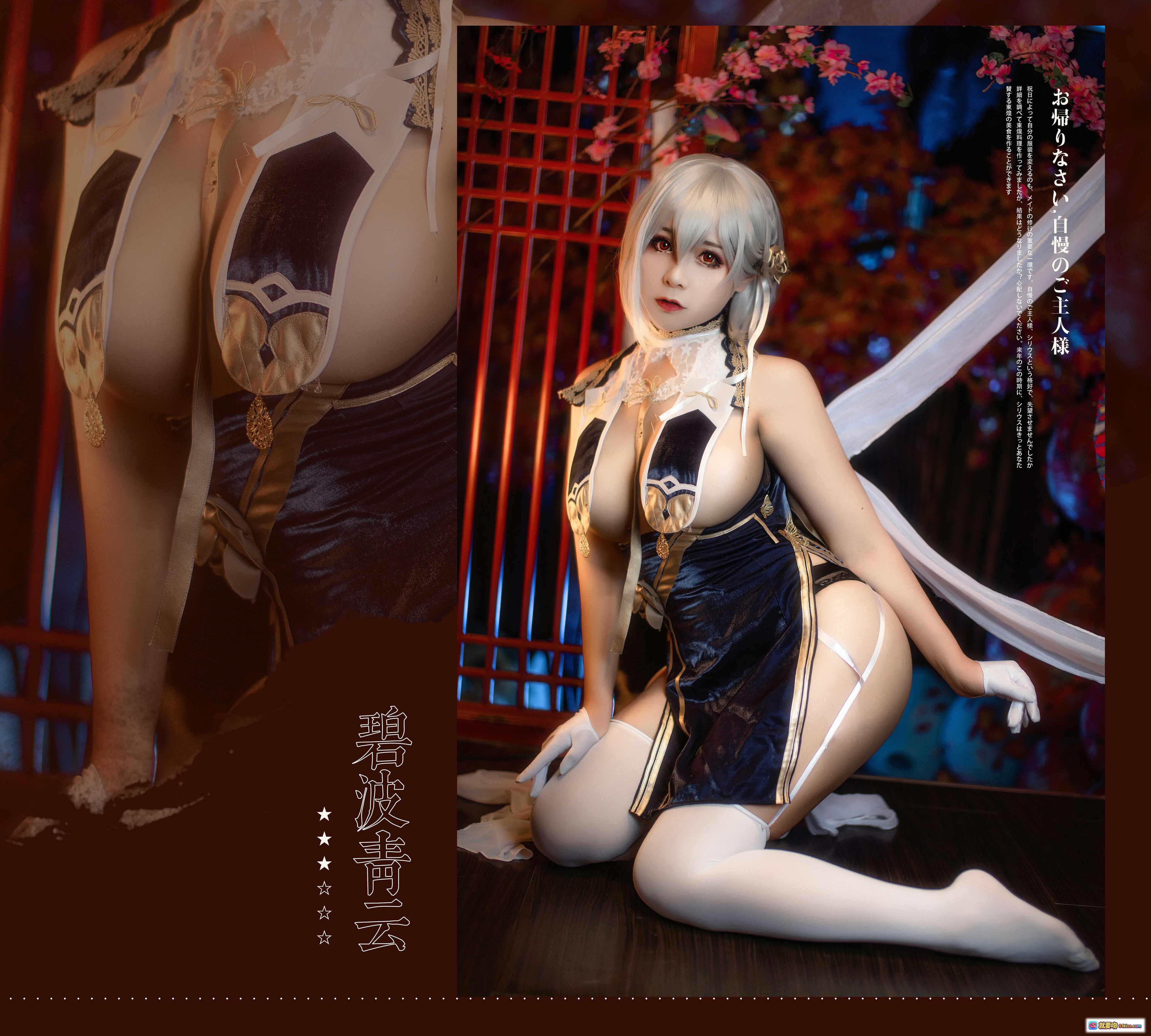 图片[3] - 三刀刀miido NO.018 天狼星 Cosplay写真 36P 1.1G 白发和风美少女 旗袍造型 性感姿态 日式庭院背景 精致妆容 高跟白丝 樱花蝴蝶装饰 - 就要吻