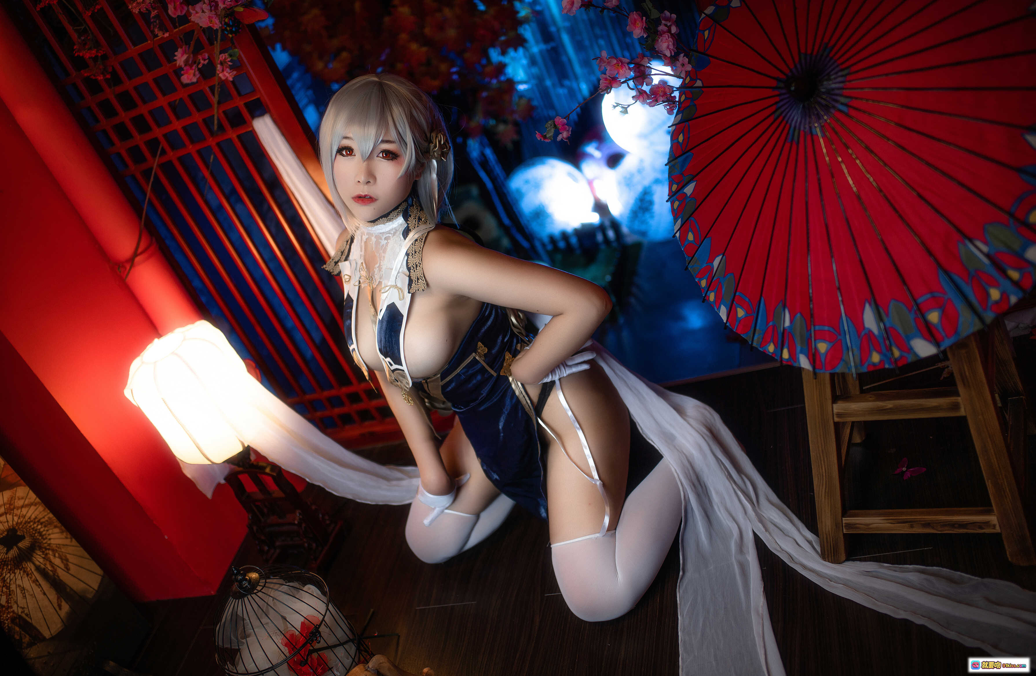 图片[5] - 三刀刀miido NO.018 天狼星 Cosplay写真 36P 1.1G 白发和风美少女 旗袍造型 性感姿态 日式庭院背景 精致妆容 高跟白丝 樱花蝴蝶装饰 - 就要吻