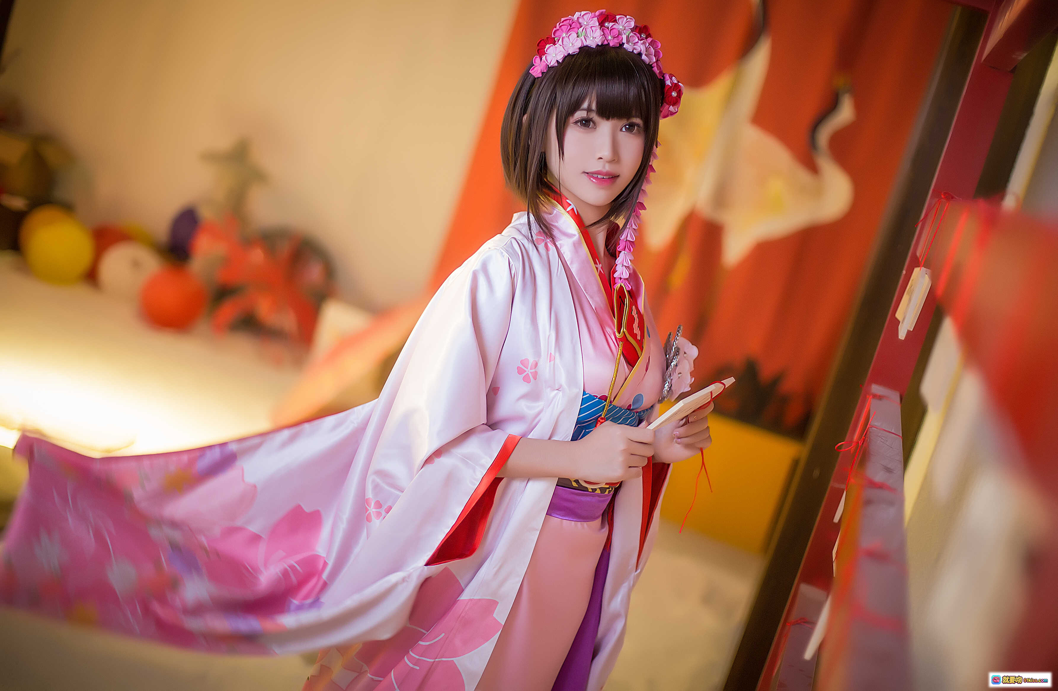 图片[4] - 鳗鱼霏儿NO.055圣人惠和服写真·日系美少女·粉色樱花和风·传统浴衣造型·室内和室场景·精致发饰与团扇·高清12P摄影集 - 就要吻