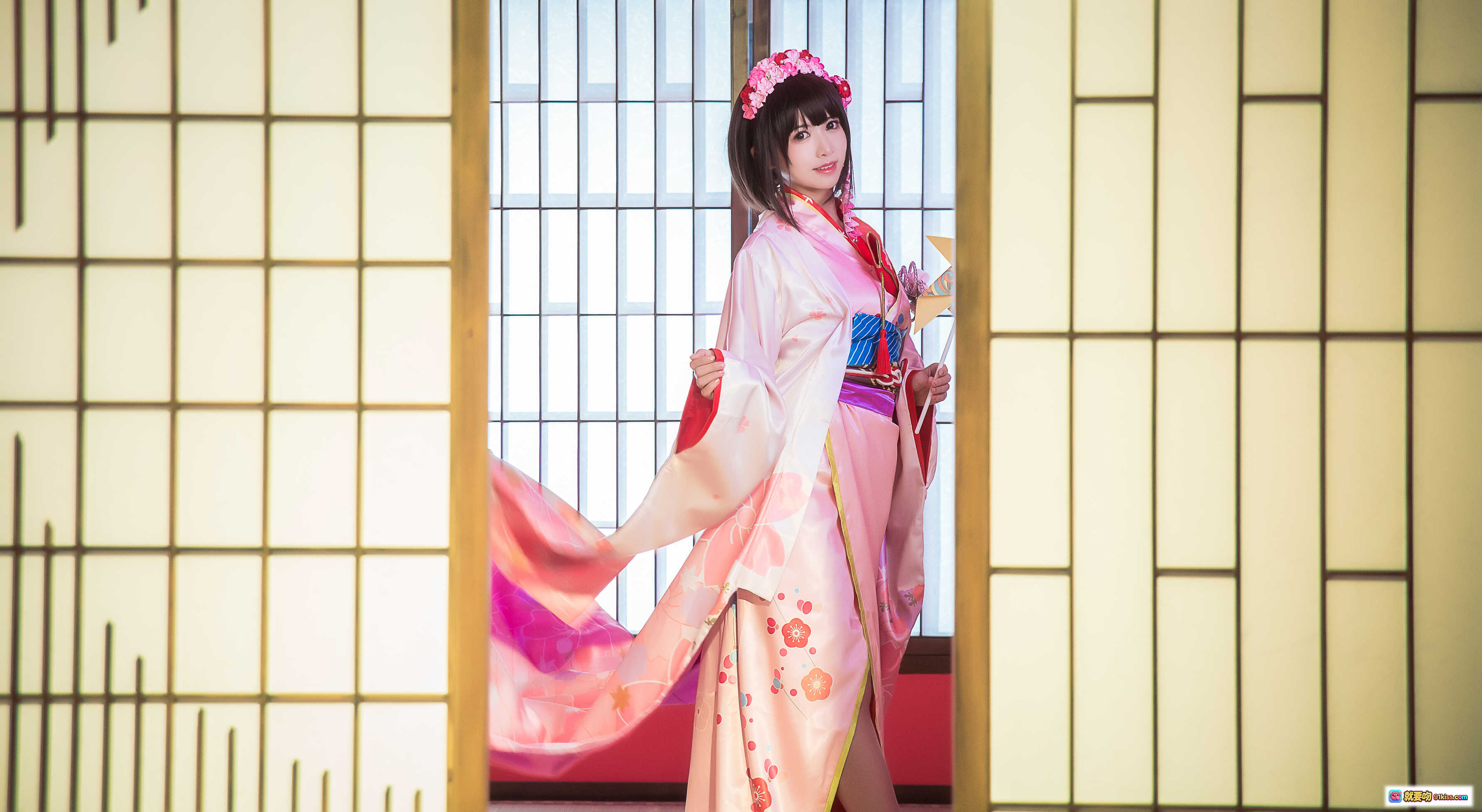 图片[5] - 鳗鱼霏儿NO.055圣人惠和服写真·日系美少女·粉色樱花和风·传统浴衣造型·室内和室场景·精致发饰与团扇·高清12P摄影集 - 就要吻