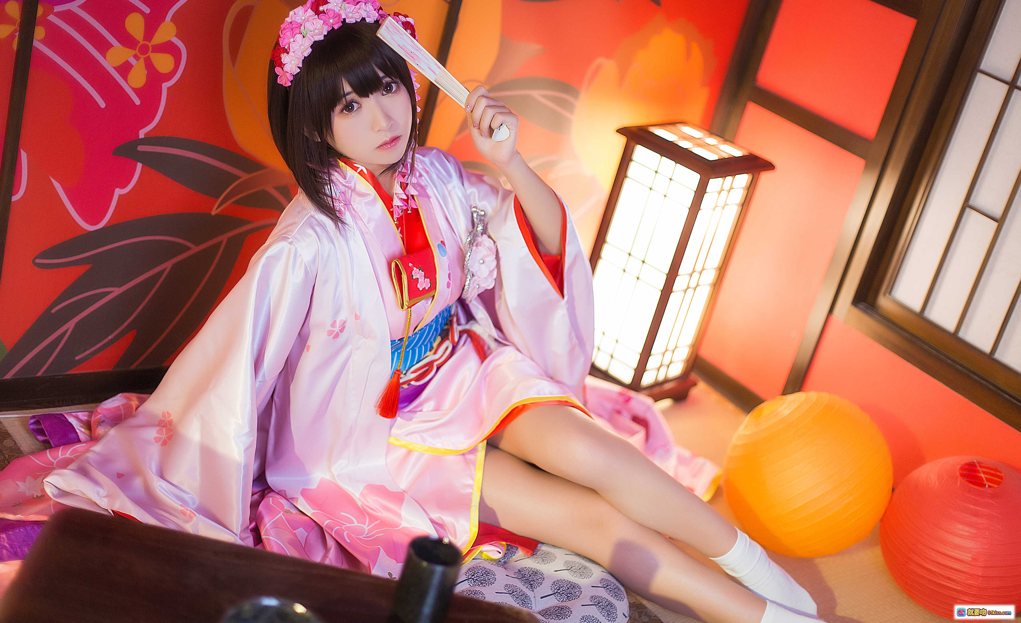 图片[2] - 鳗鱼霏儿NO.055圣人惠和服写真·日系美少女·粉色樱花和风·传统浴衣造型·室内和室场景·精致发饰与团扇·高清12P摄影集 - 就要吻