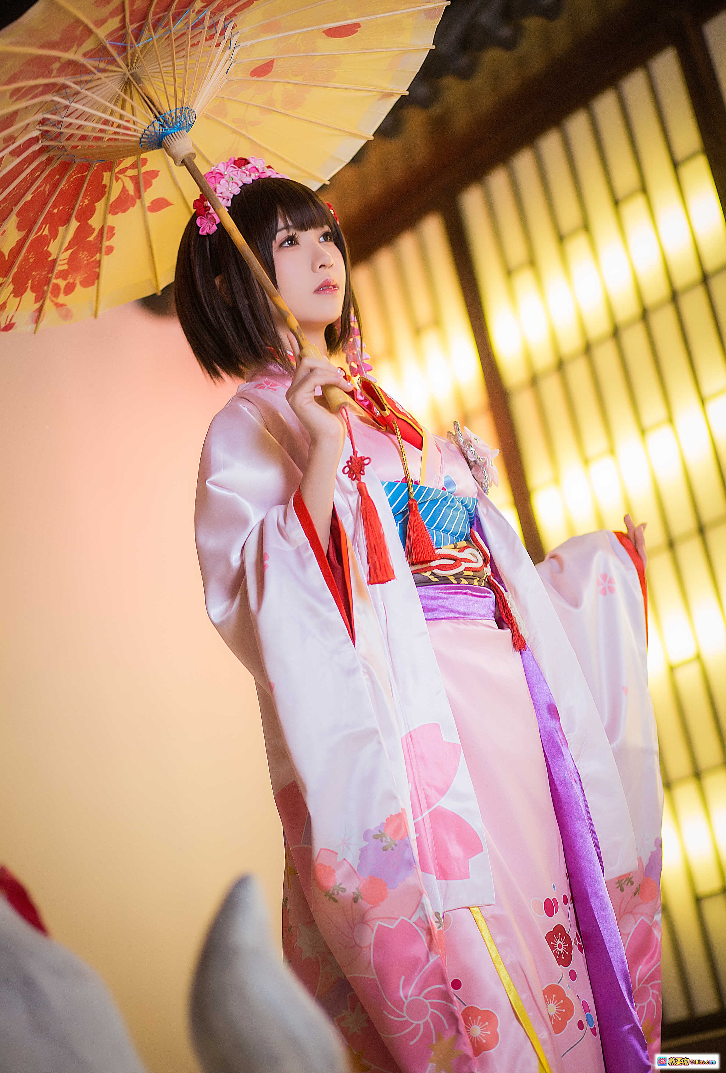 图片[8] - 鳗鱼霏儿NO.055圣人惠和服写真·日系美少女·粉色樱花和风·传统浴衣造型·室内和室场景·精致发饰与团扇·高清12P摄影集 - 就要吻