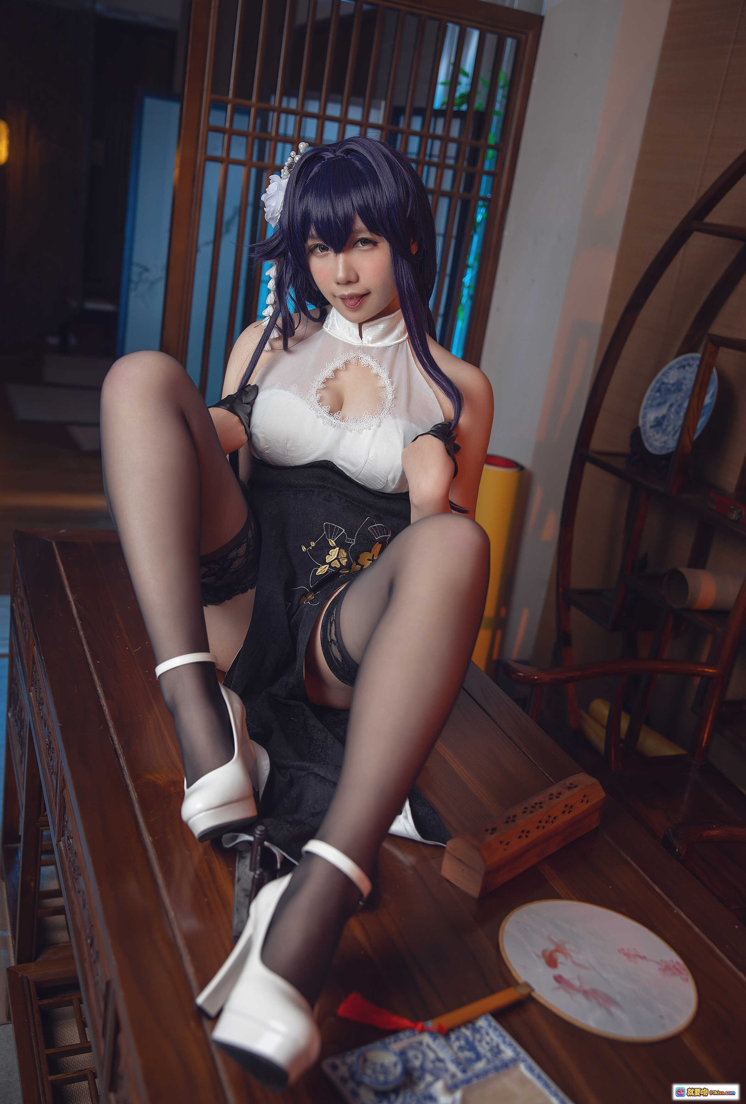 图片[9] - 麻花酱NO.007吾妻旗袍写真｜黑丝高跟蕾丝内衣日系古风美少女Cosplay摄影集30P - 就要吻