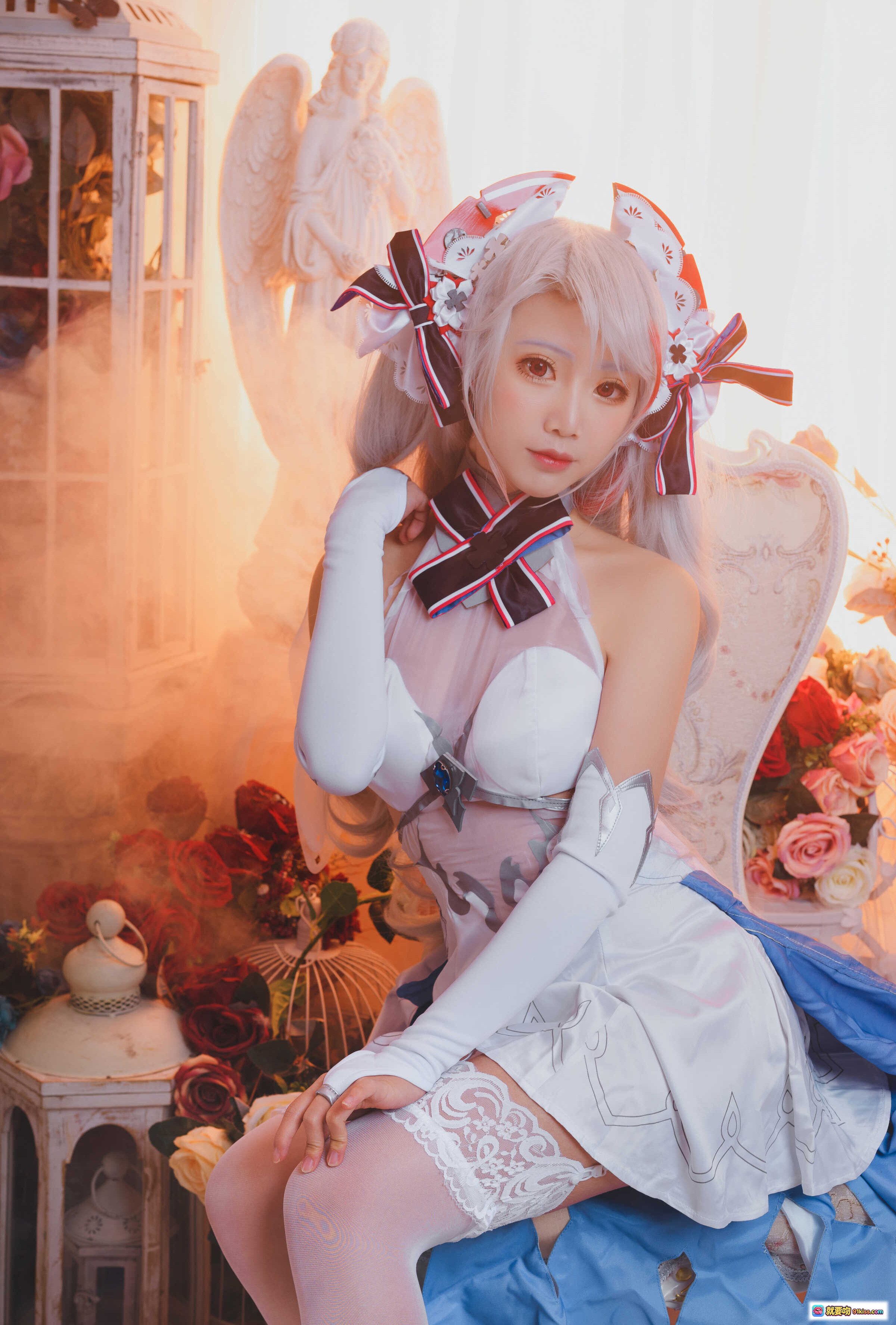 图片[3] - 面饼仙儿NO.054欧根花嫁Cosplay写真 | 白发女仆装+蕾丝蝴蝶结+梦幻花环场景 | 22P高清美图 - 就要吻