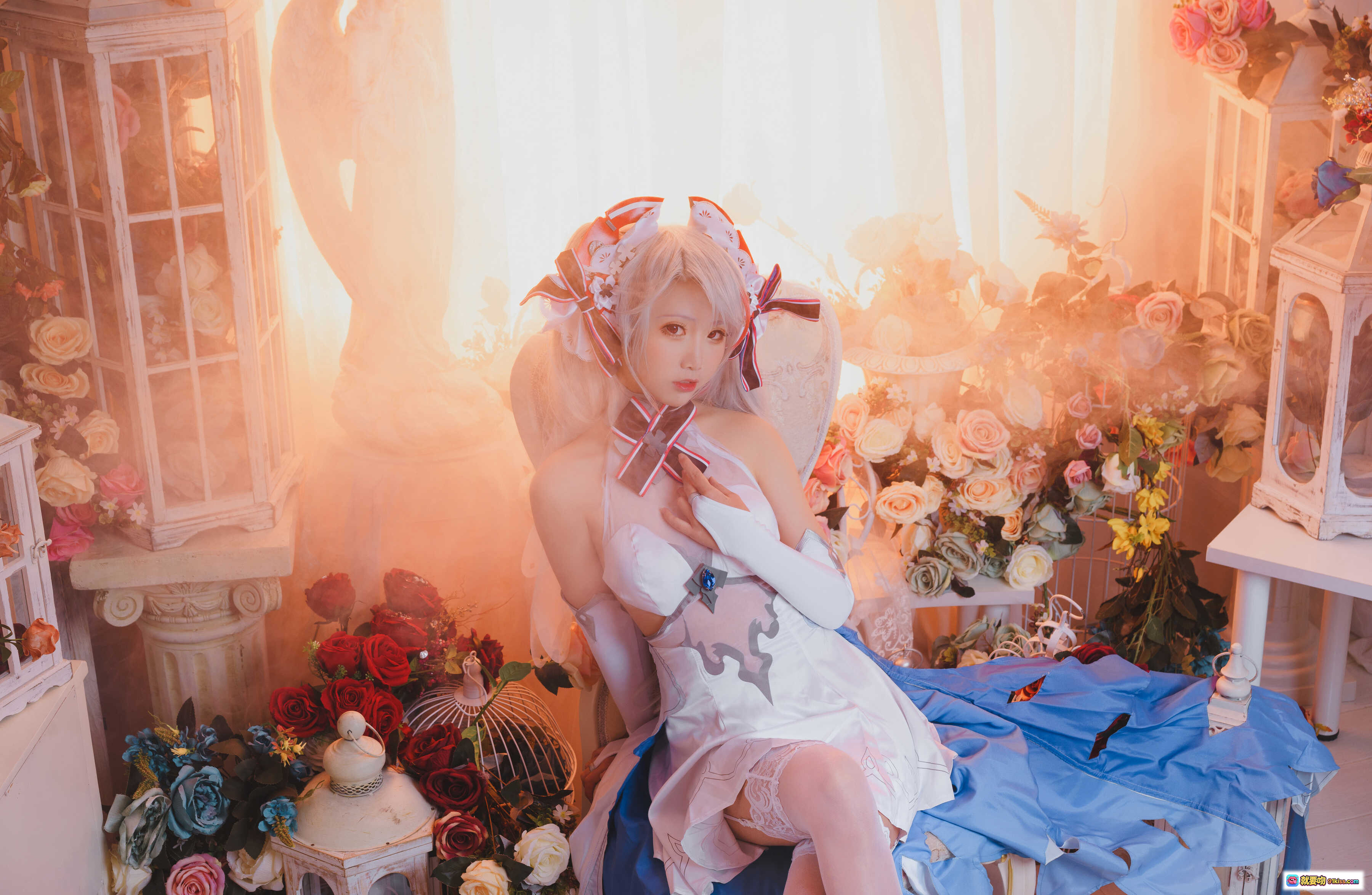 图片[10] - 面饼仙儿NO.054欧根花嫁Cosplay写真 | 白发女仆装+蕾丝蝴蝶结+梦幻花环场景 | 22P高清美图 - 就要吻