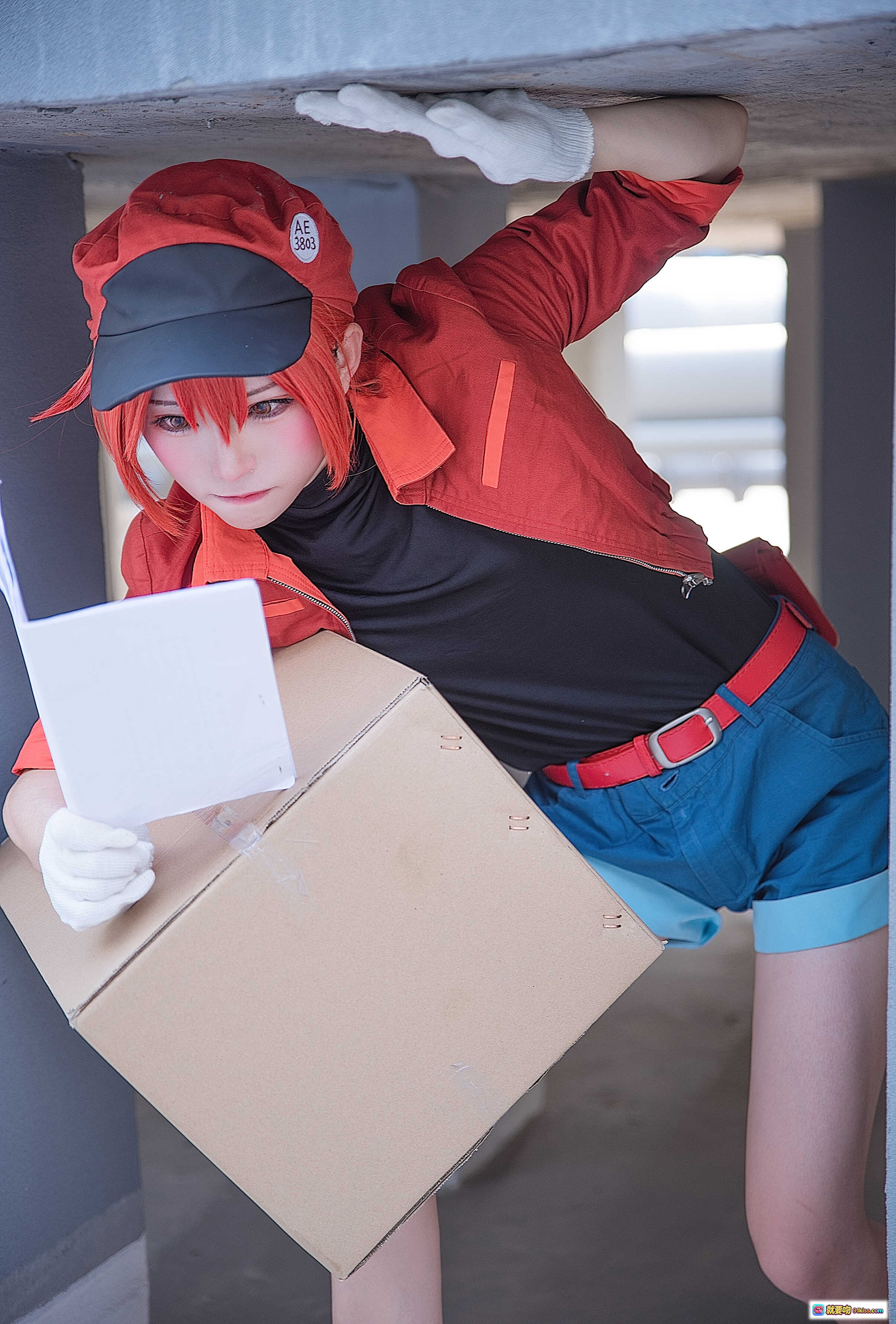 Kitaro绮太郎NO.017工作细胞2cosplay红发快递员搬箱检查文件场景写真35P193MB - 就要吻