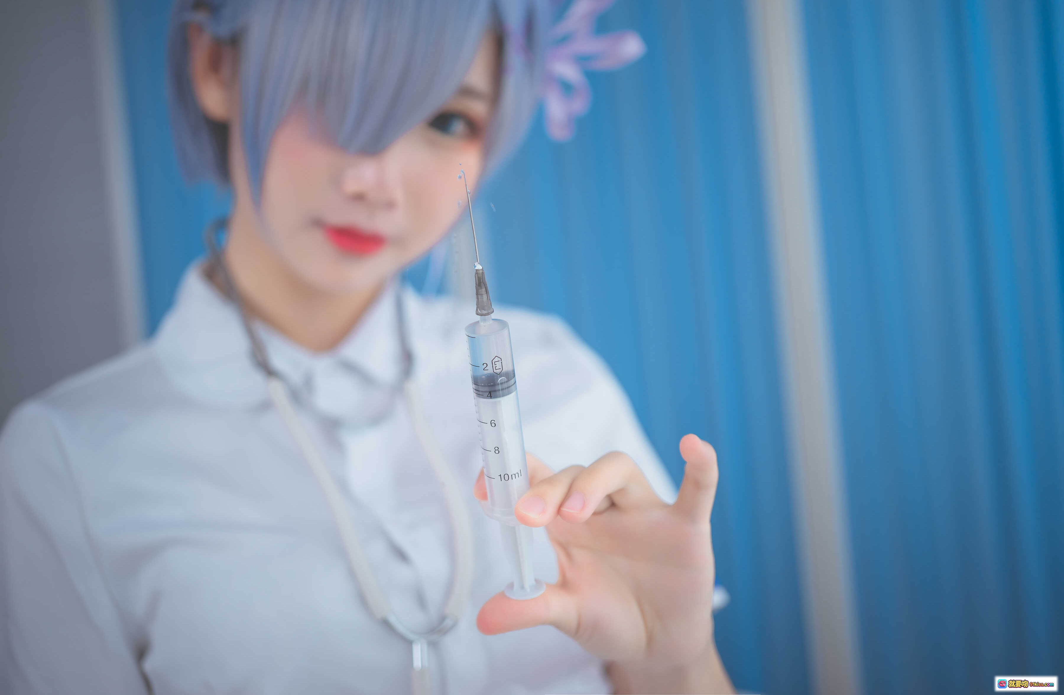 图片[10] - 面饼仙儿NO.019蕾姆cosplay护士装蓝发紫蝴蝶结白裙写真18P高清图集 - 就要吻