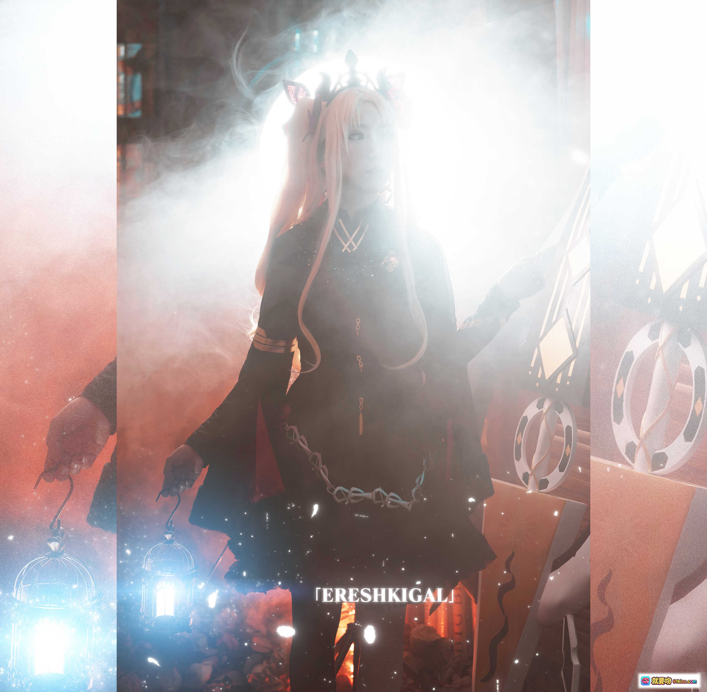 图片[6] - 面饼仙儿NO.071艾蕾三破Cosplay | Fate/Grand Order埃列什基伽勒华丽黑金装束+神秘蓝光场景+精致道具还原 - 就要吻