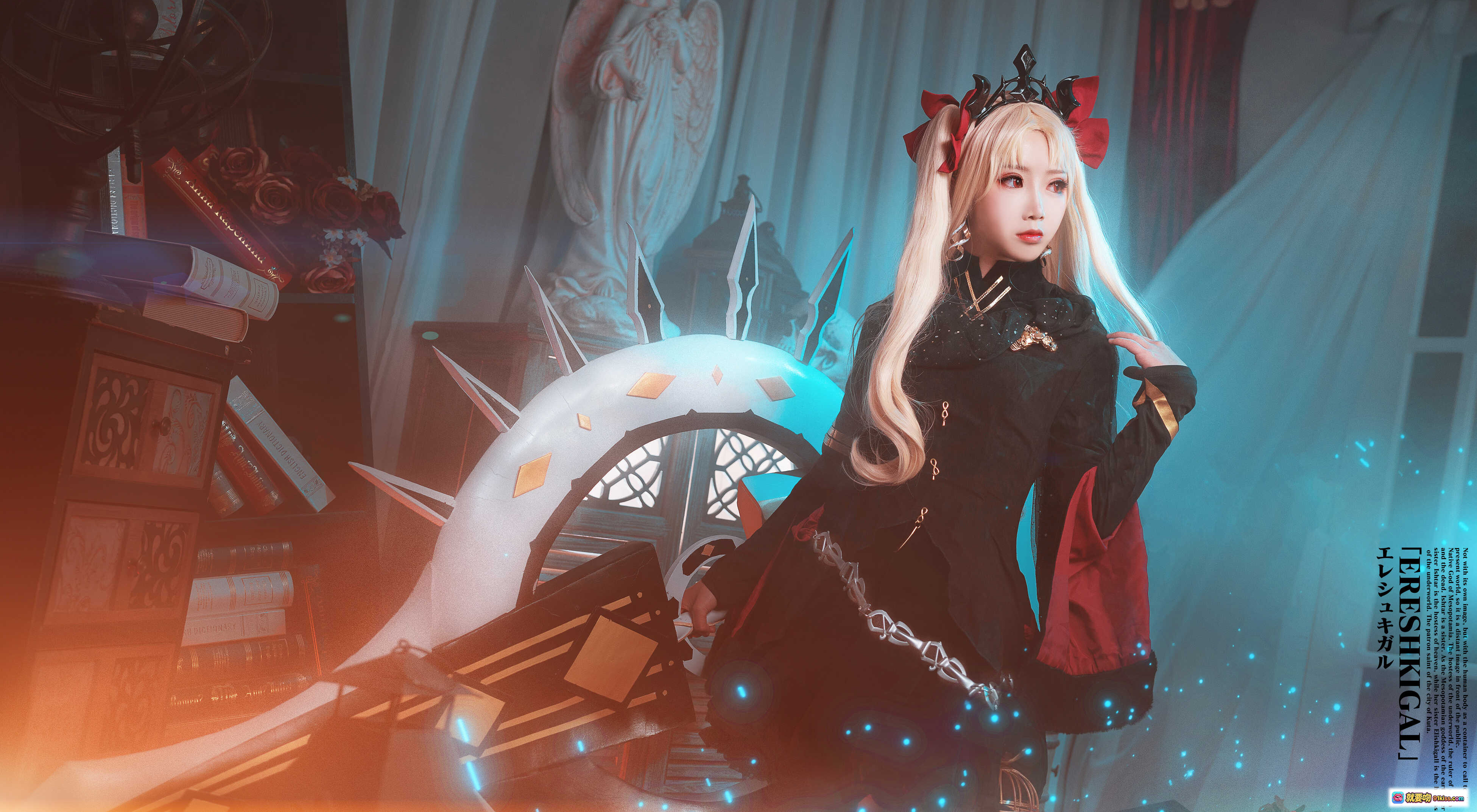 图片[9] - 面饼仙儿NO.071艾蕾三破Cosplay | Fate/Grand Order埃列什基伽勒华丽黑金装束+神秘蓝光场景+精致道具还原 - 就要吻