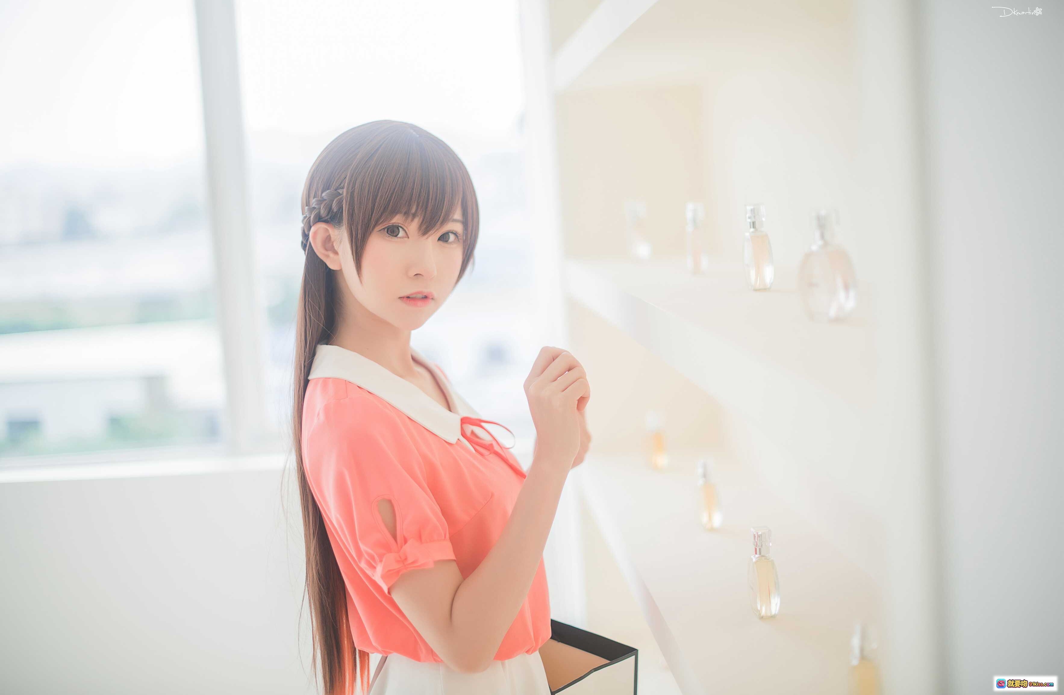 图片[9] - Kitaro绮太郎NO.082水原千鹤cos写真｜粉色上衣白色裙装镜前甜美微笑｜日系少女风高清美图 - 就要吻