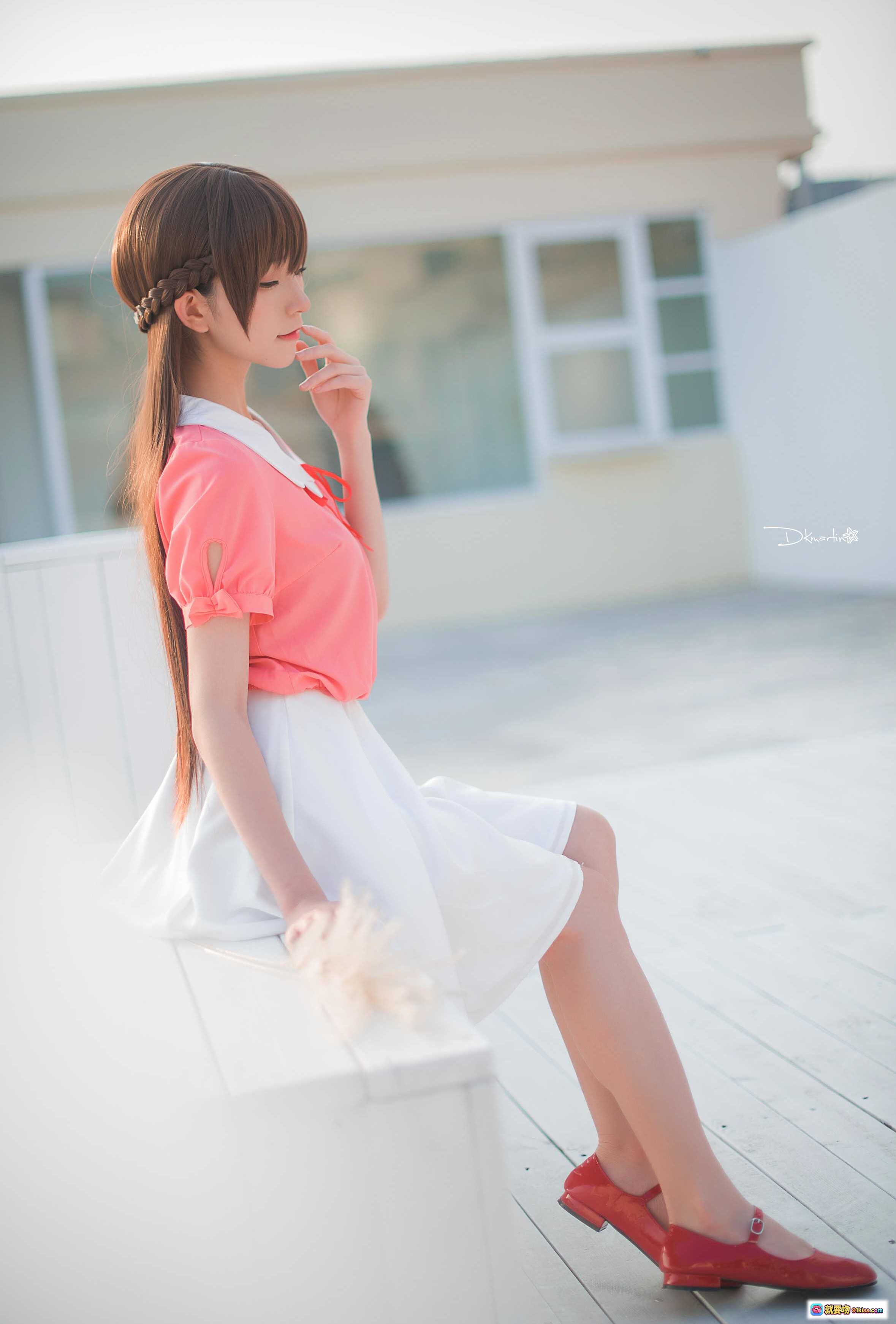 图片[8] - Kitaro绮太郎NO.082水原千鹤cos写真｜粉色上衣白色裙装镜前甜美微笑｜日系少女风高清美图 - 就要吻