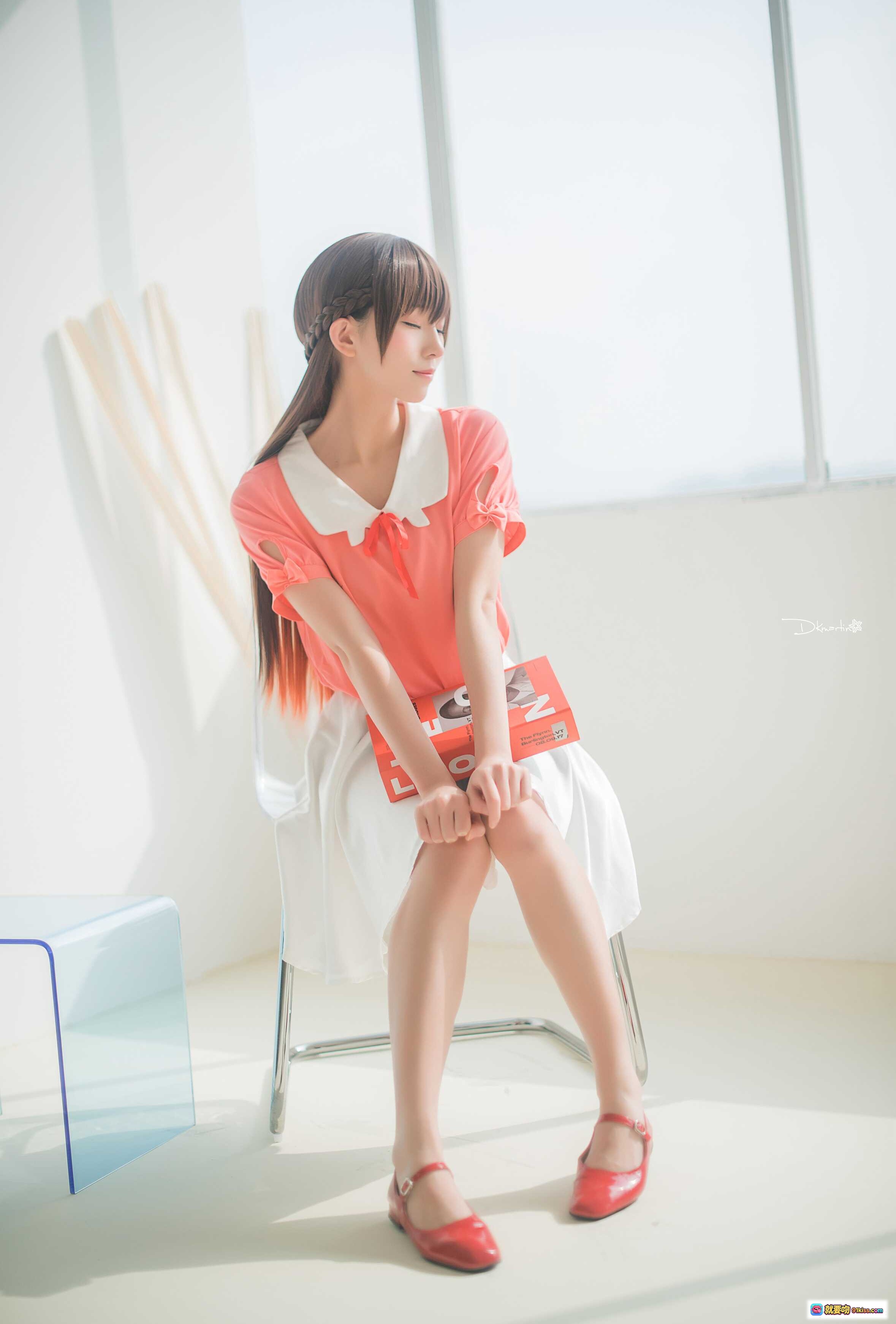 图片[5] - Kitaro绮太郎NO.082水原千鹤cos写真｜粉色上衣白色裙装镜前甜美微笑｜日系少女风高清美图 - 就要吻