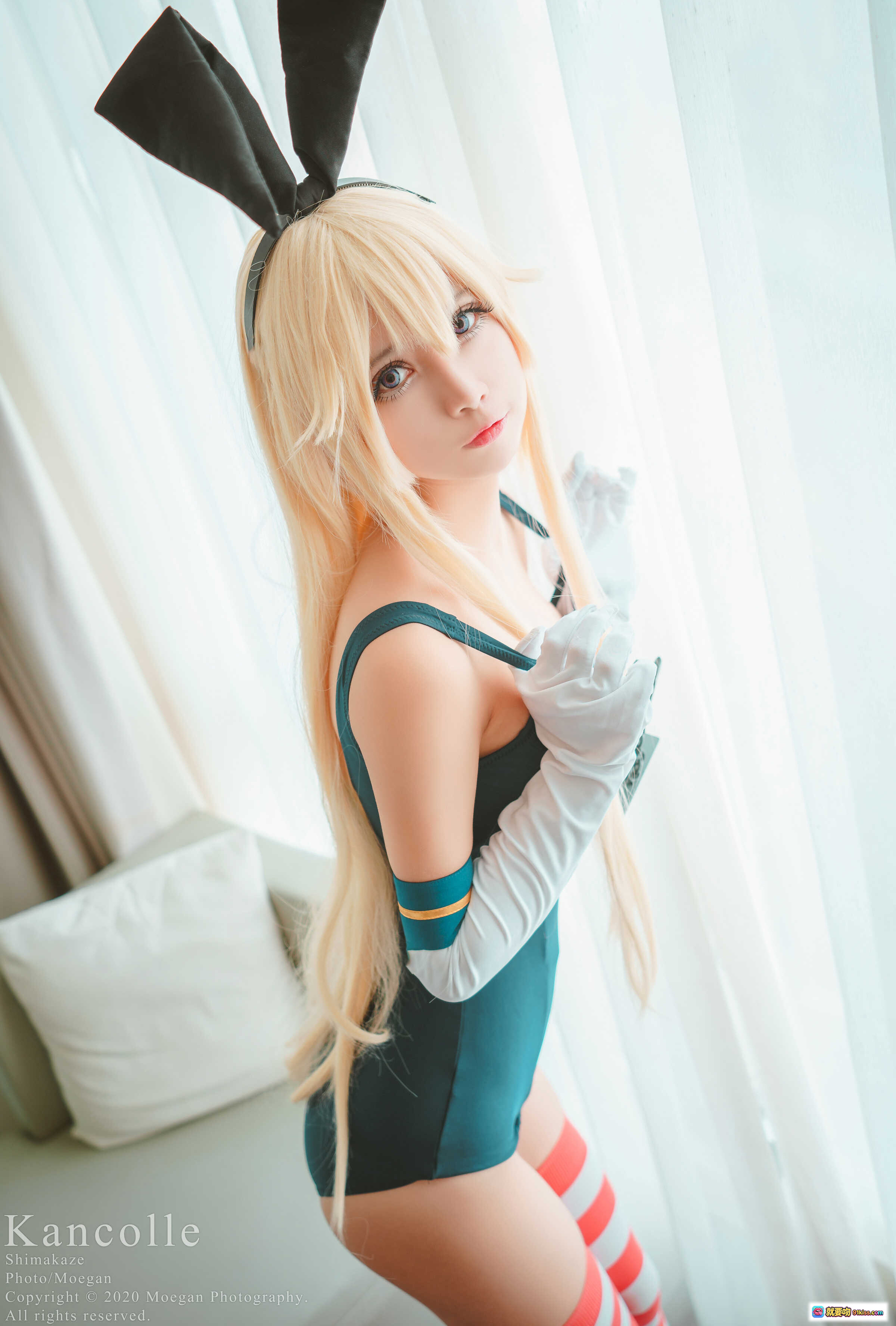 图片[10] - 岛风cosplay户外跑道写真｜舰娘舰これ角色扮演｜兔耳金发少女｜条纹长袜运动风｜Kankolle摄影作品 - 就要吻