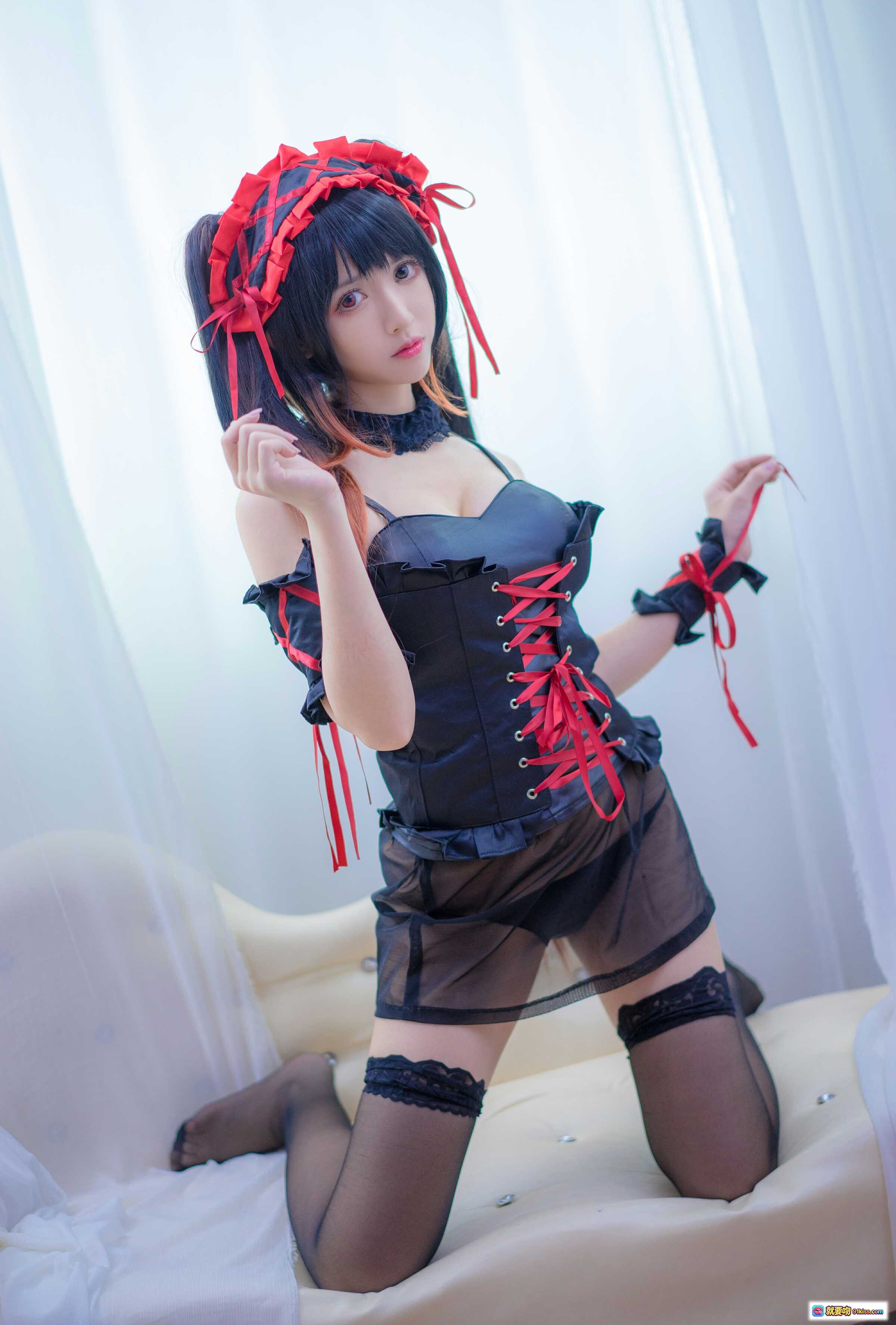 图片[2] - 鳗鱼霏儿NO.037狂三睡衣Cosplay 黑红蕾丝透视装 性感女仆风 黑丝美腿 13P高清写真 - 就要吻
