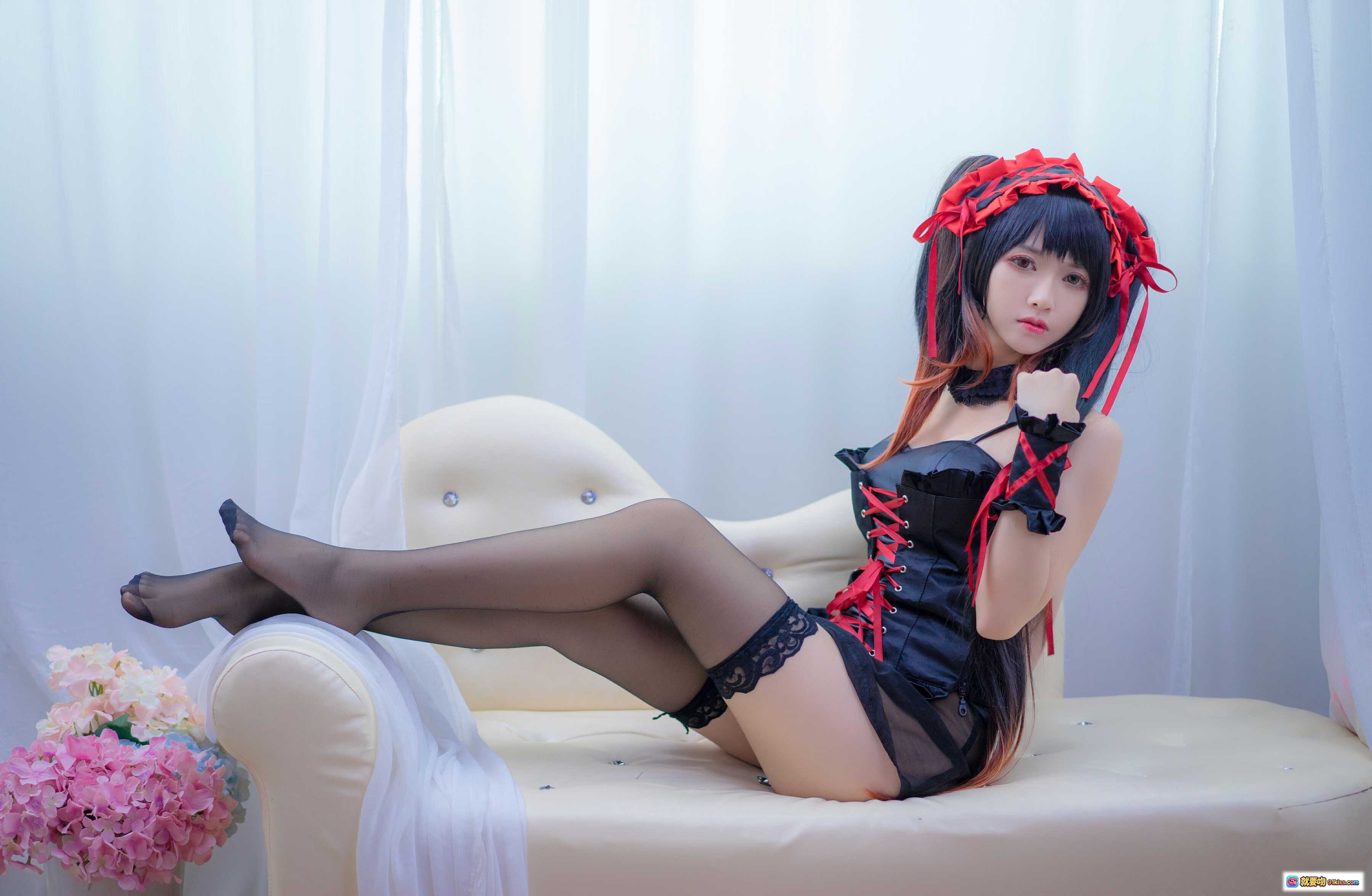 图片[3] - 鳗鱼霏儿NO.037狂三睡衣Cosplay 黑红蕾丝透视装 性感女仆风 黑丝美腿 13P高清写真 - 就要吻