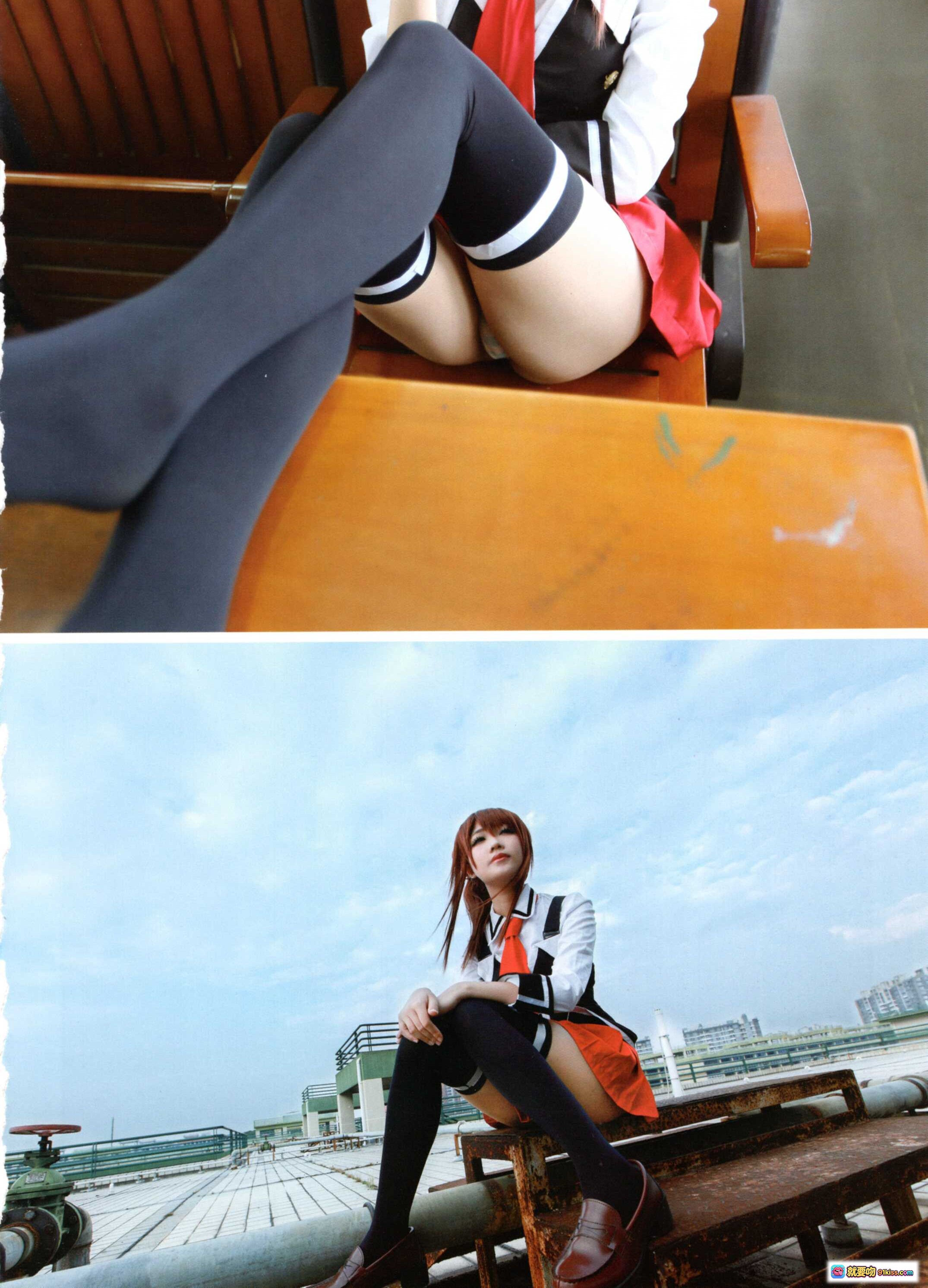 图片[3] - 铭铭Kizami NO.001 伊万里胡桃 cosplay写真 | 校园教室窗边木桌黑丝红裙制服美少女摆拍 - 就要吻