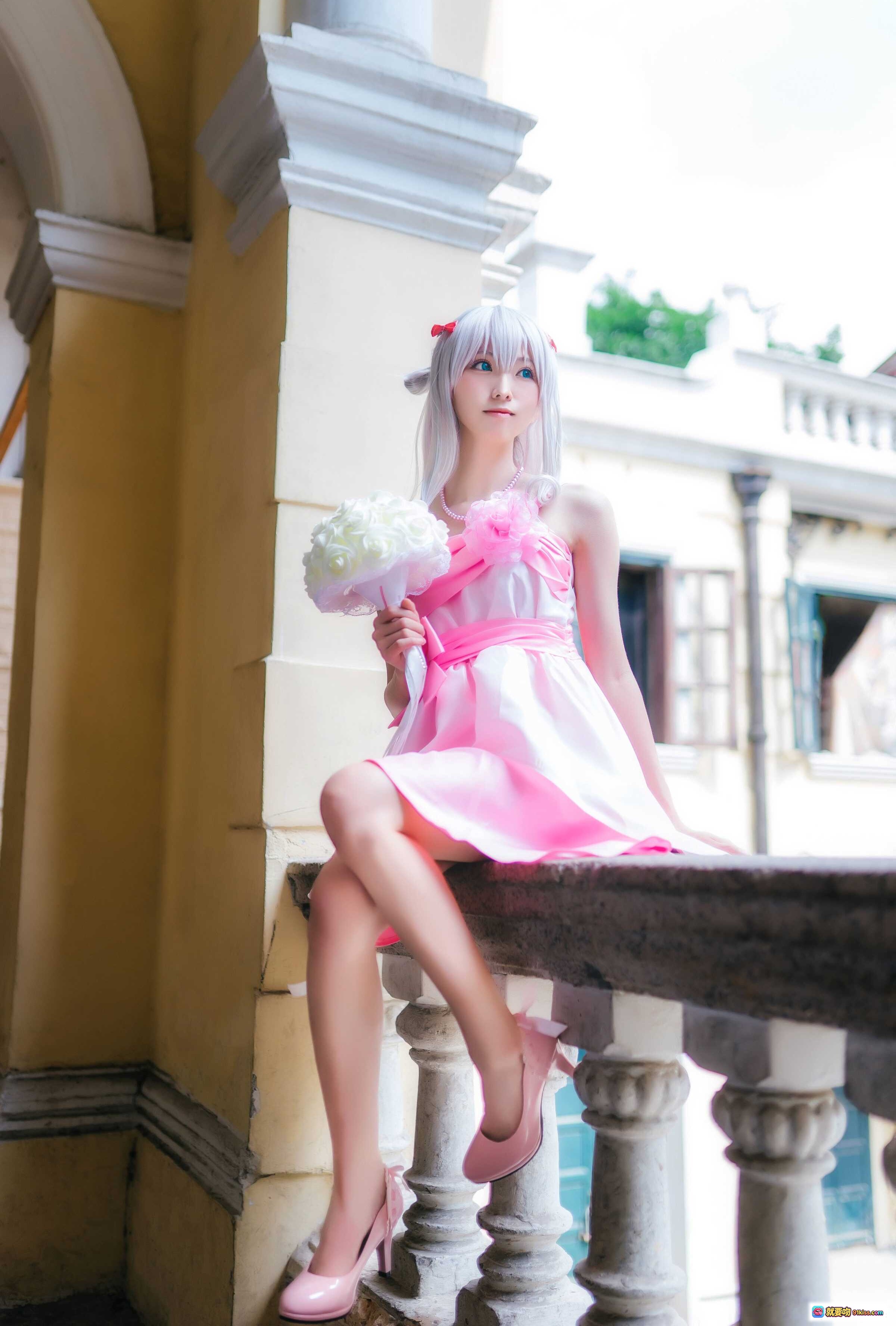 图片[7] - 和泉纱雾cosplay写真 | 粉色连衣裙白发蓝瞳少女 | 户外绿植背景清新自然 | Kitaro绮太郎NO.088作品 - 就要吻
